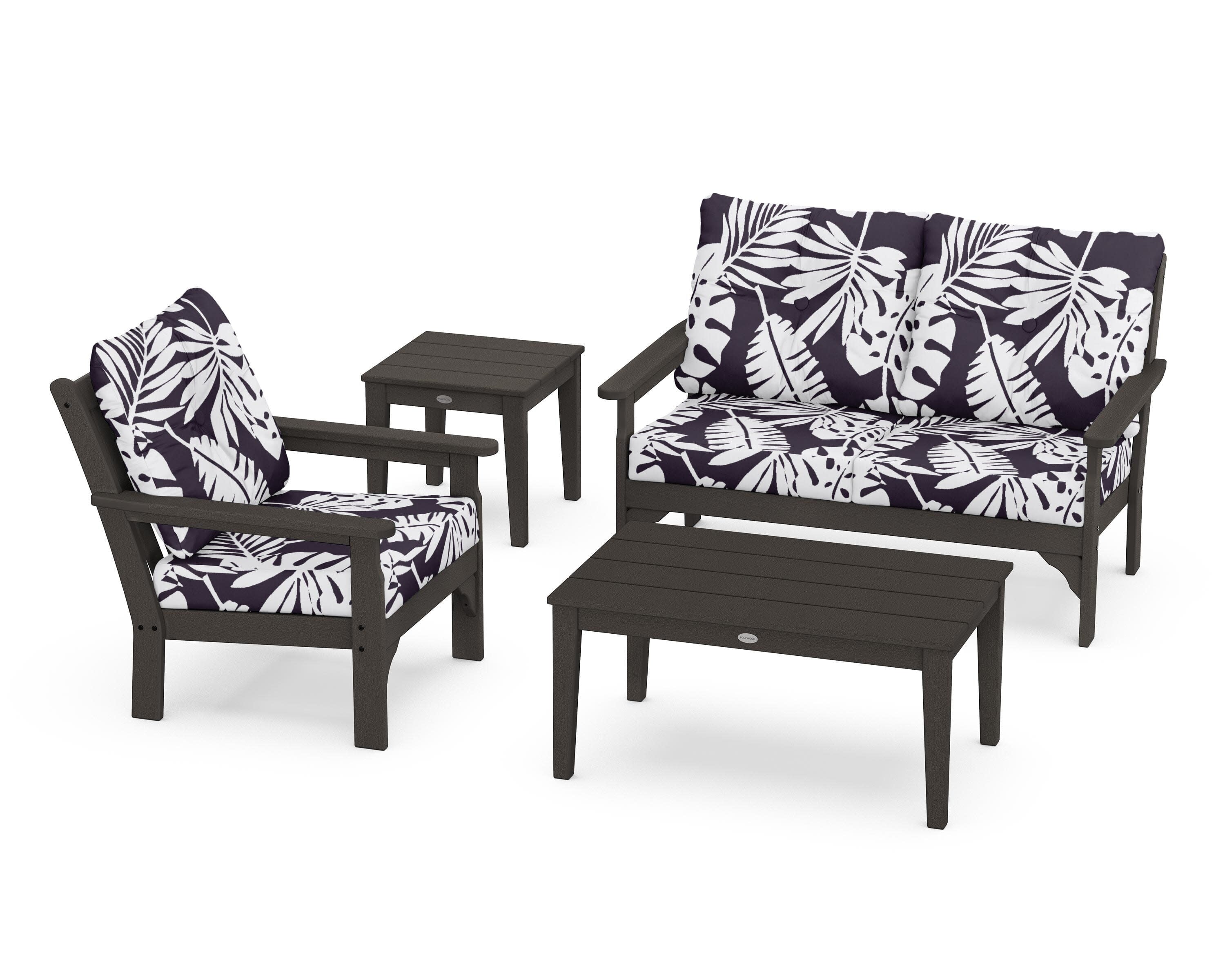 Vineyard 4-Piece Deep Seating Set in Vintage Coffee / Leaf Navy
