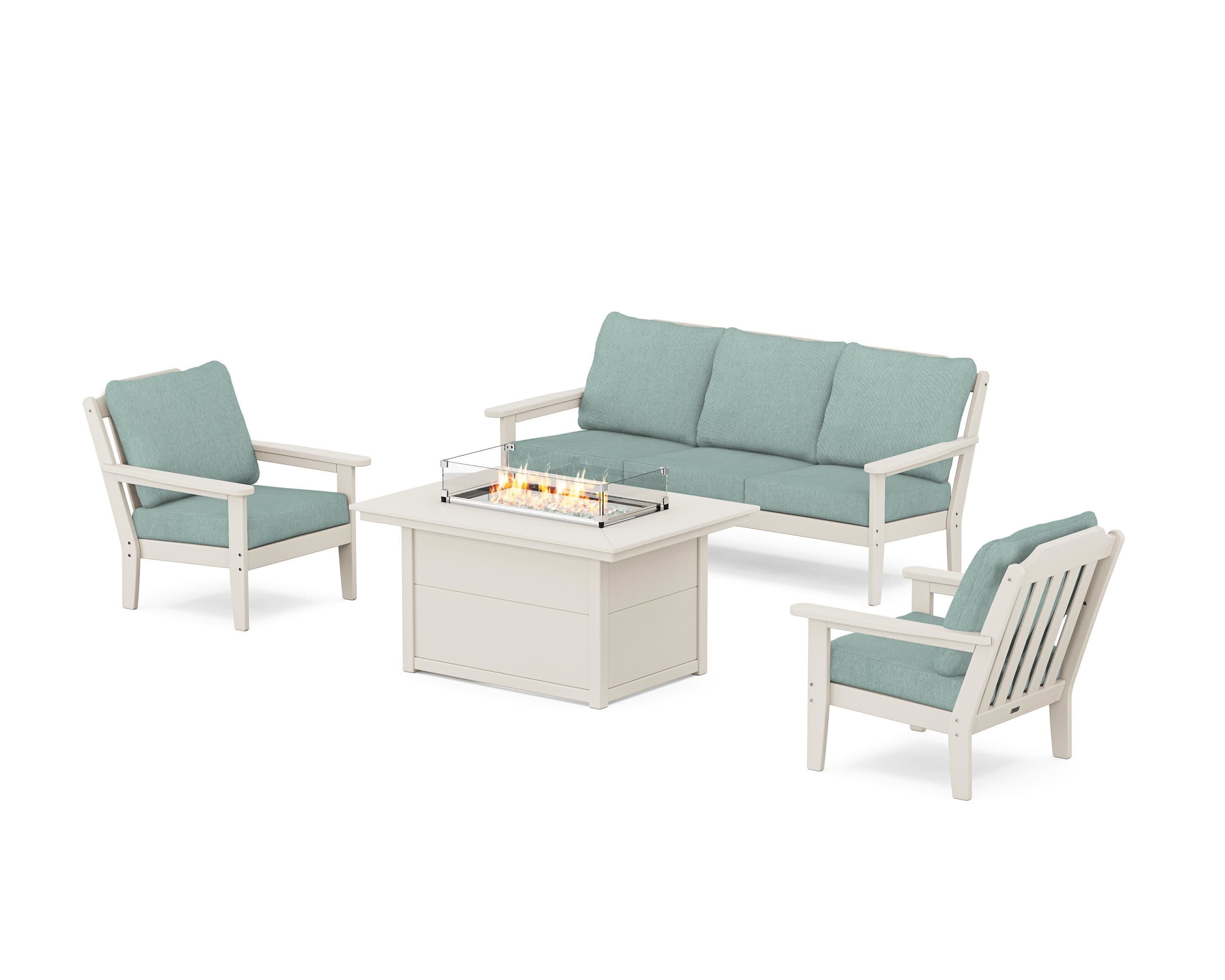 Cottage Deep Seating Fire Pit Table Set in Sand / Glacier Spa