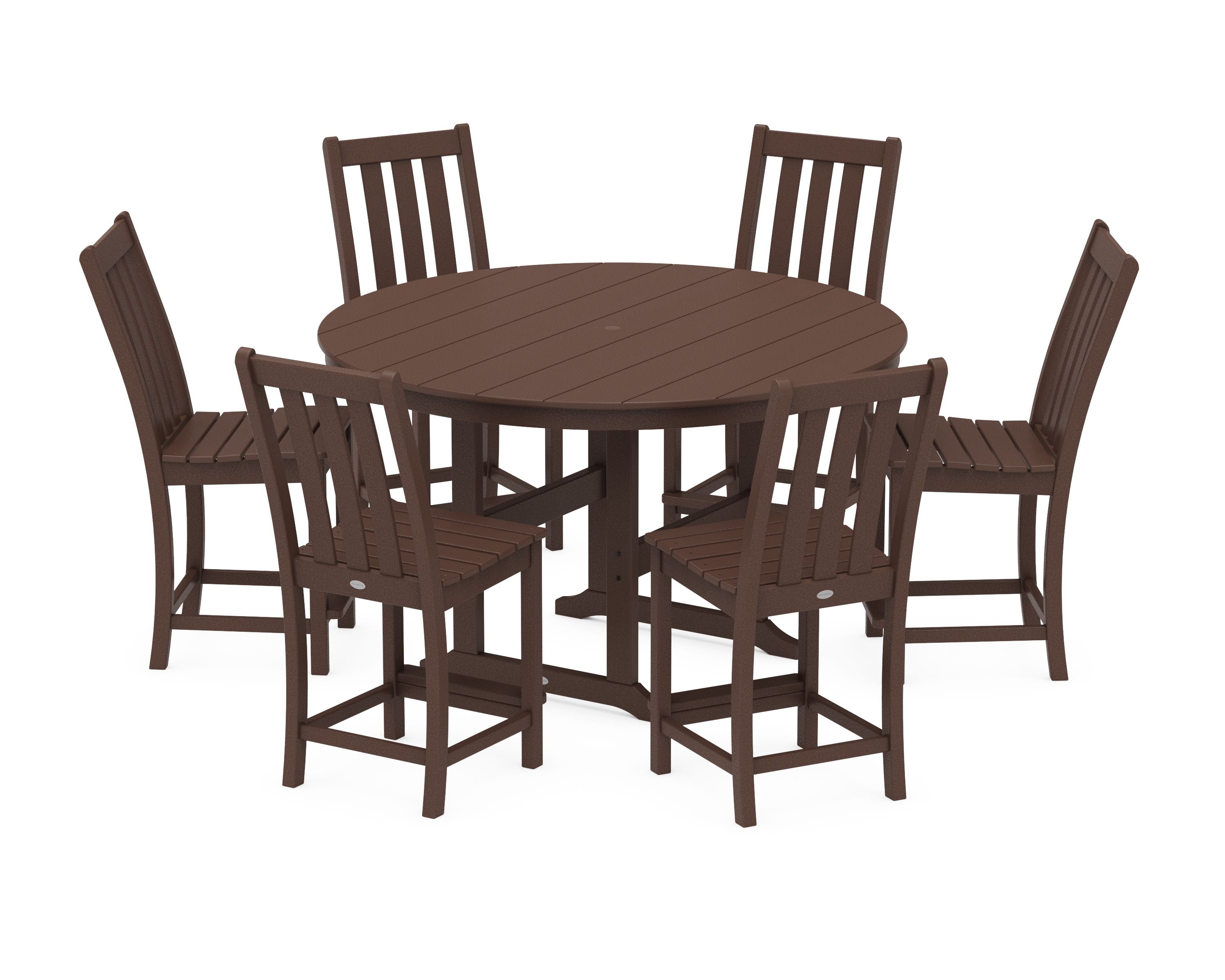Vineyard 7-Piece Farmhouse Side Chair Round Farmhouse Counter Set in Mahogany