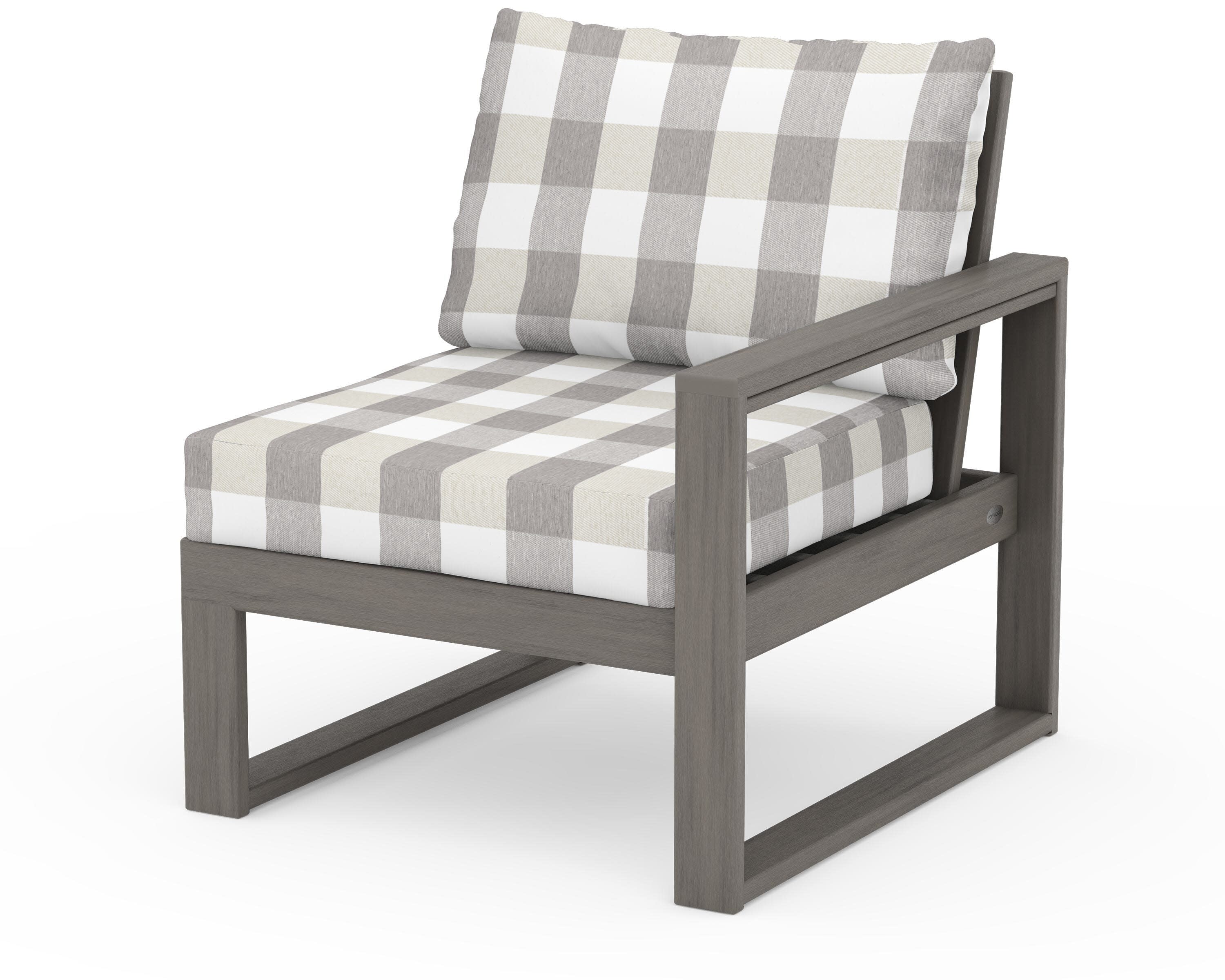 EDGE Modular Right Arm Chair in Driftwood / Buffalo Plaid Grey Mist