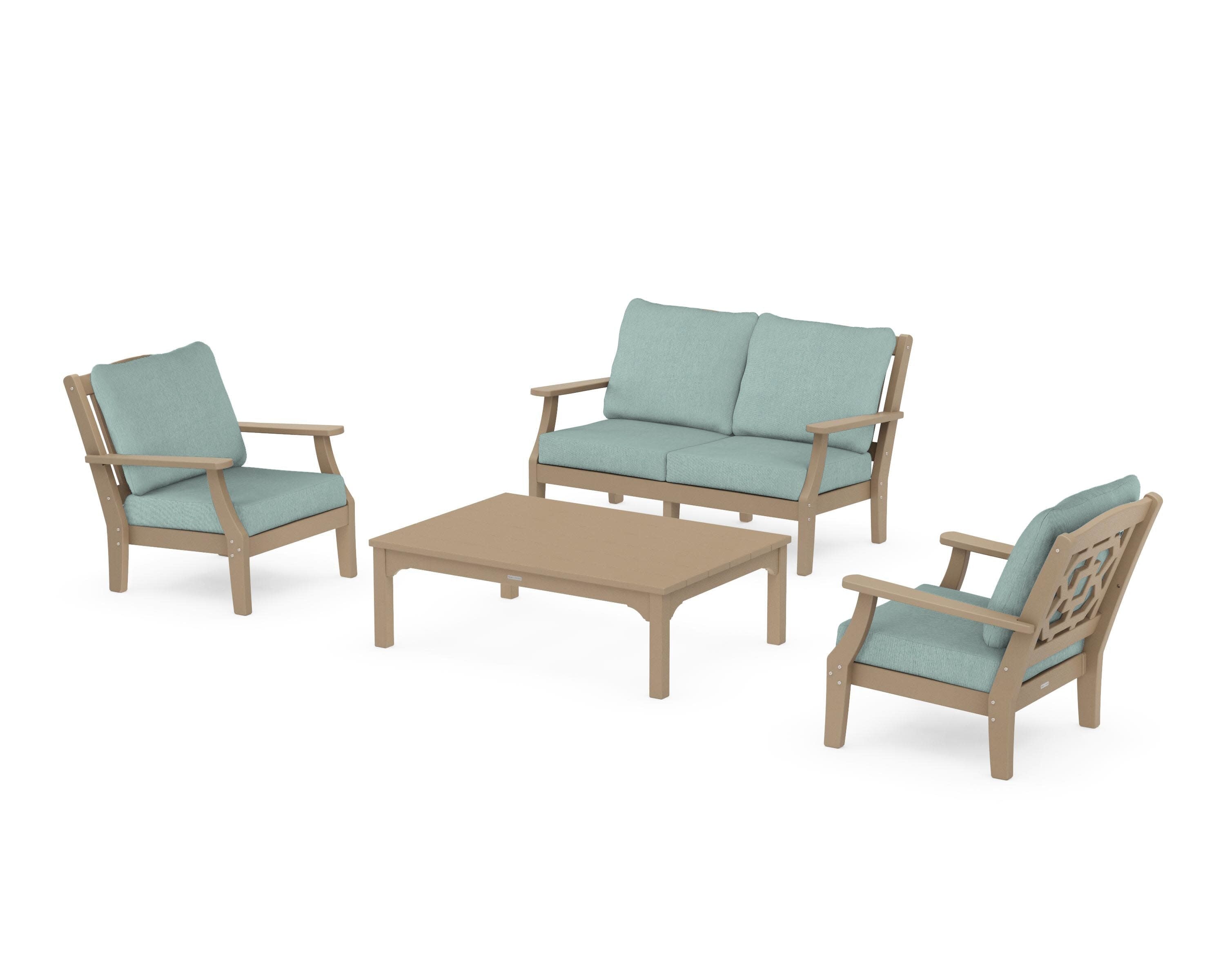 Chinoiserie 4-Piece Deep Seating Set with Loveseat in Vintage Sahara / Glacier Spa