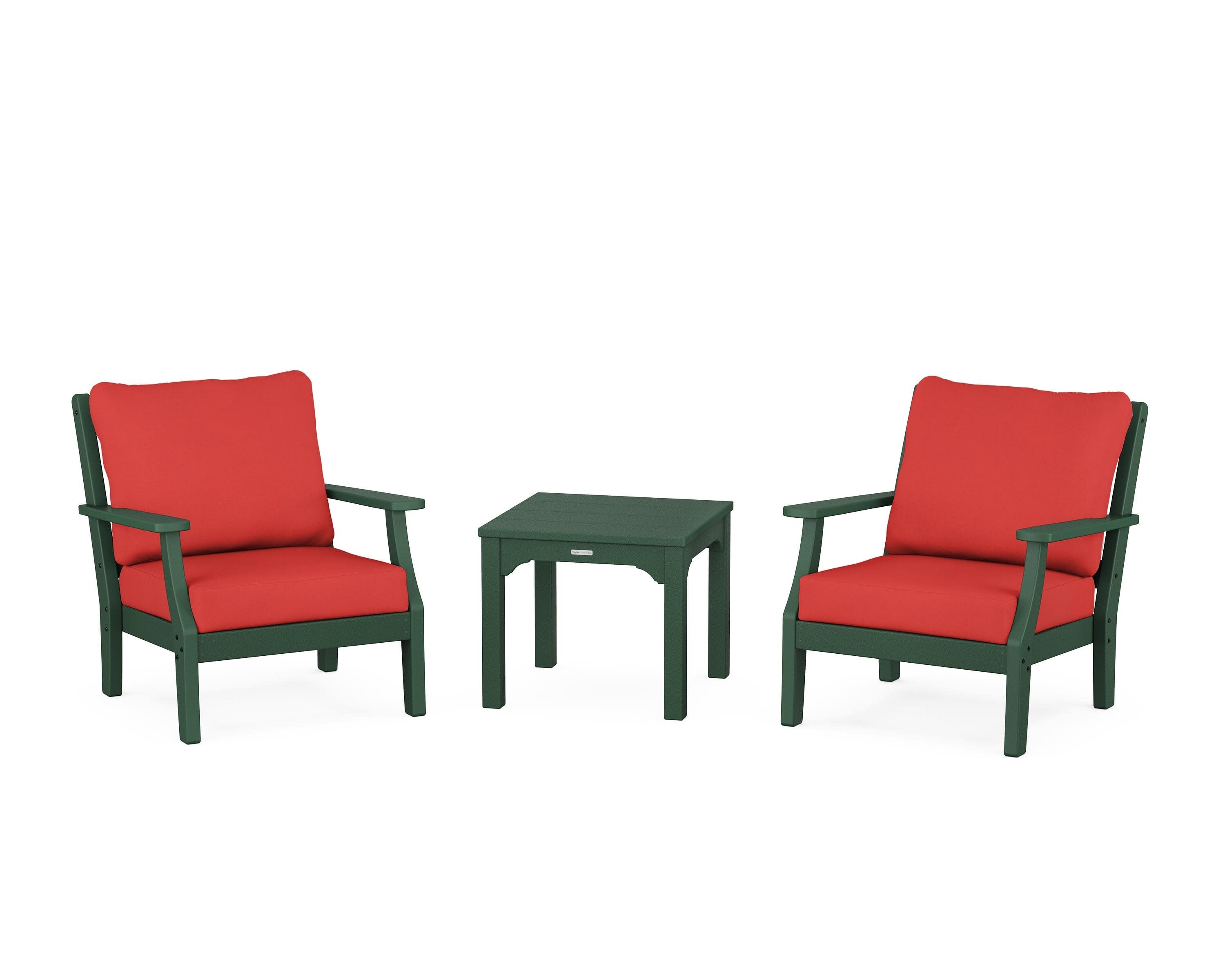 Chinoiserie 3-Piece Deep Seating Set in Green / Crimson Linen