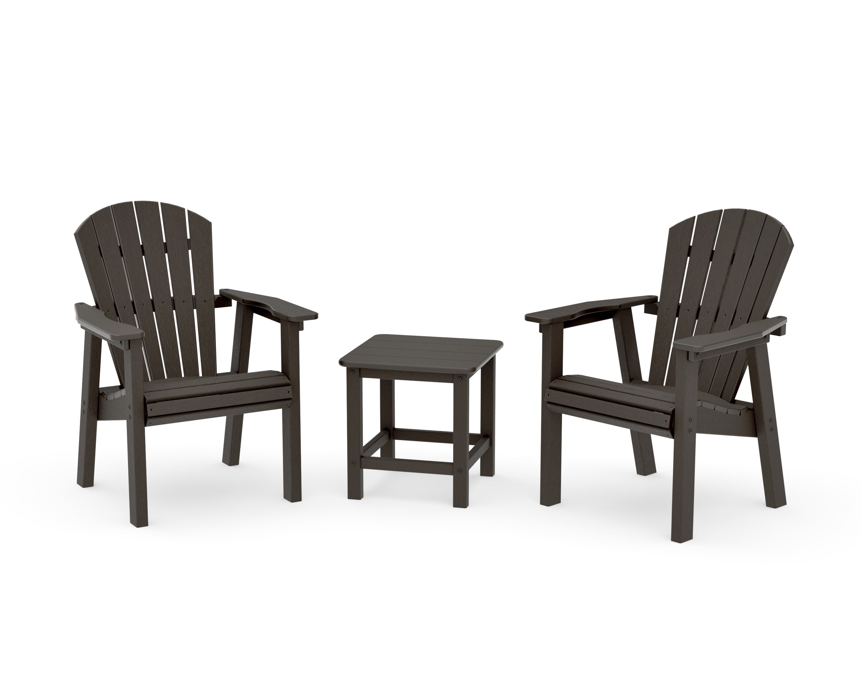 Seashell 3-Piece Upright Adirondack Chair Set in Vintage Coffee