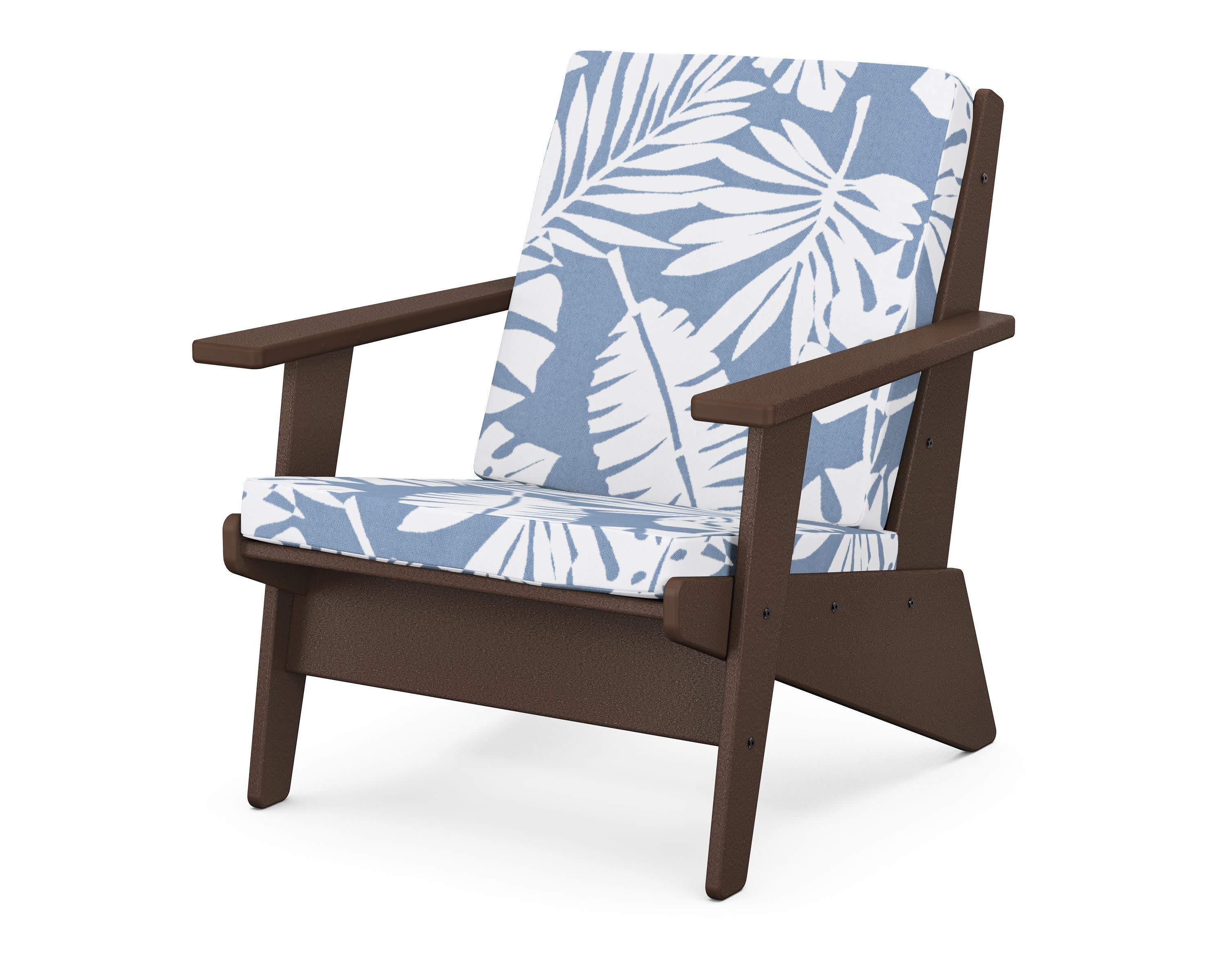 Riviera Modern Lounge Chair in Mahogany / Leaf Sky Blue