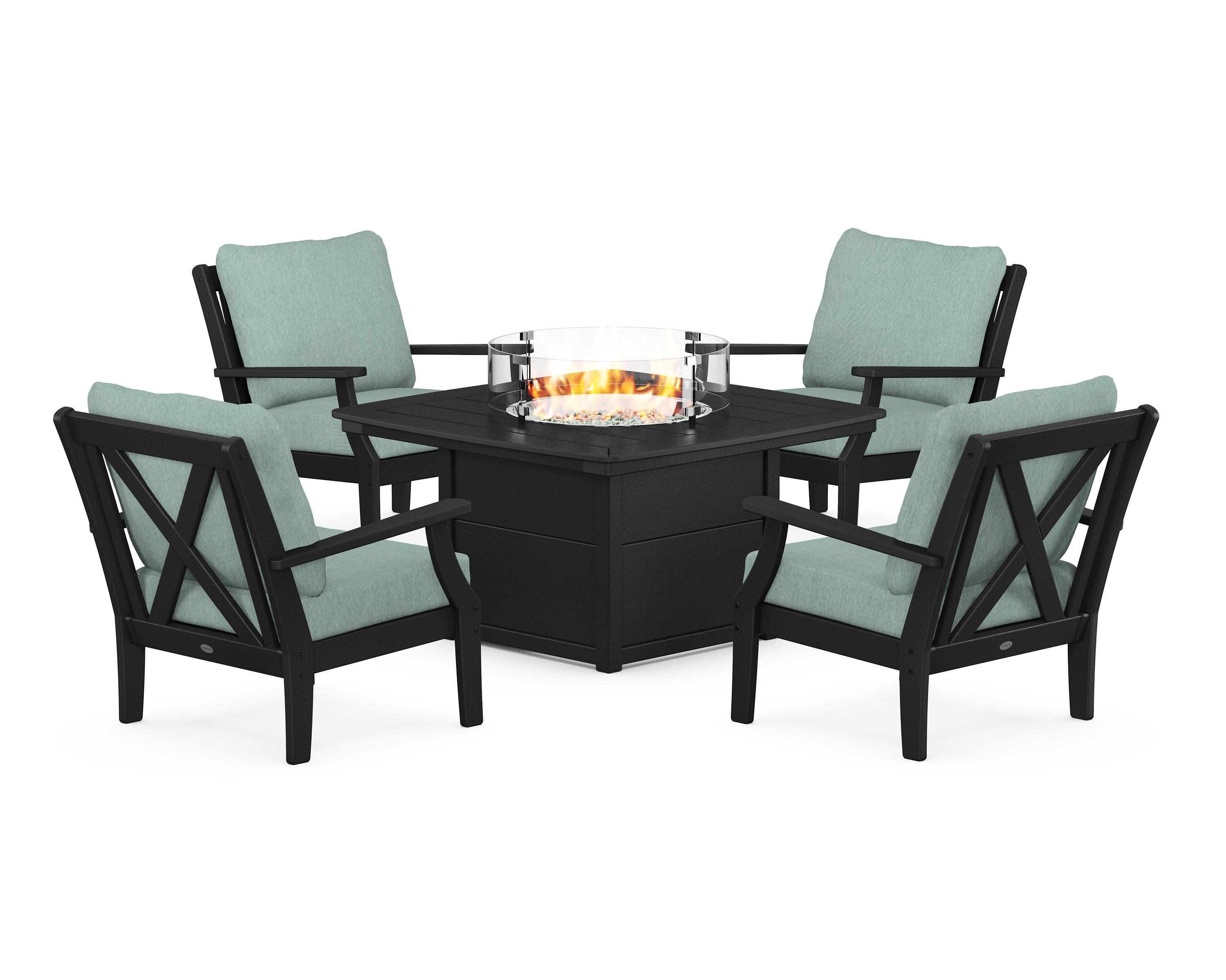 Braxton 5-Piece Deep Seating Conversation Set with Fire Pit Table in Black / Glacier Spa