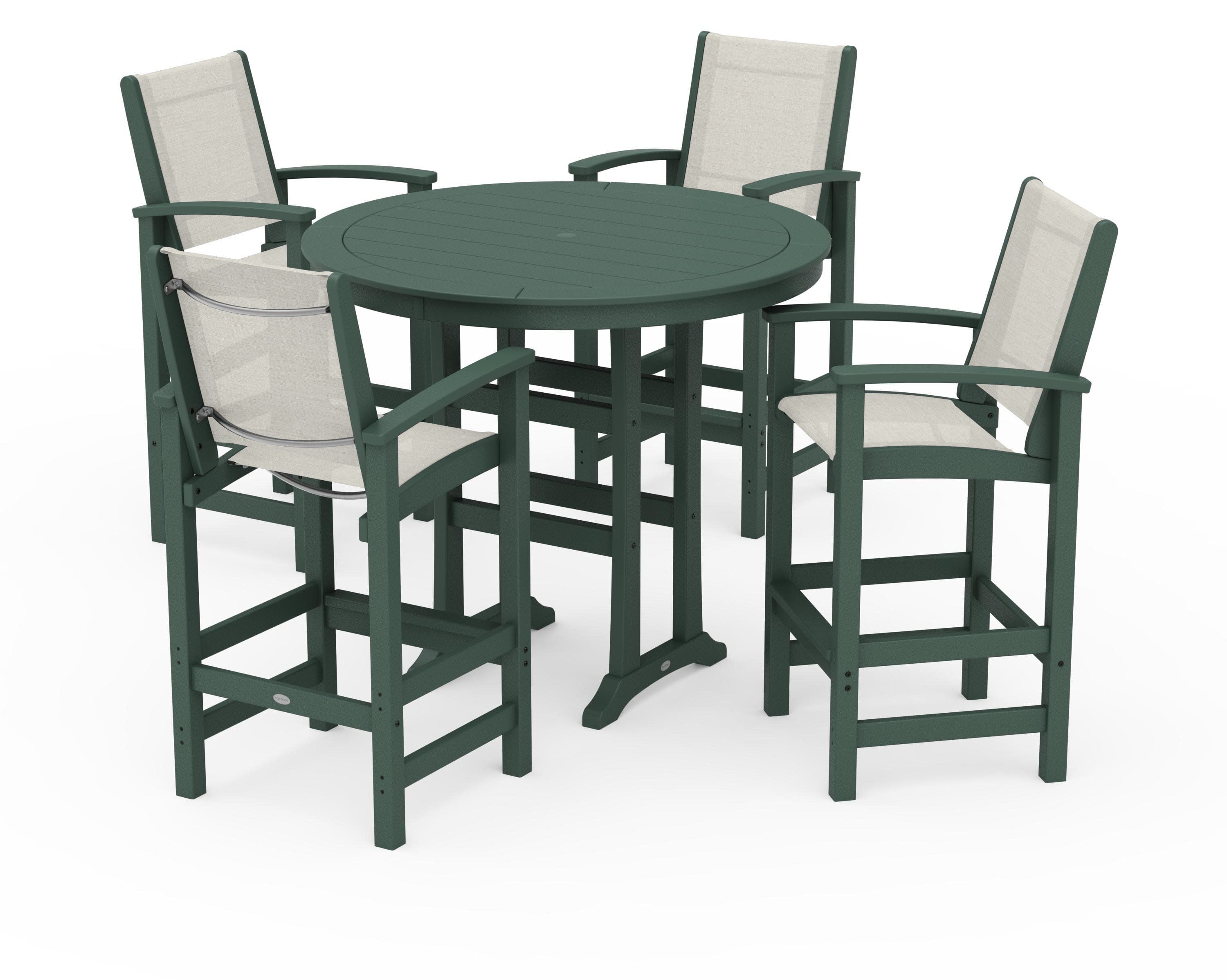 Coastal 5-Piece Nautical Trestle Bar Set in Green / Parchment Sling