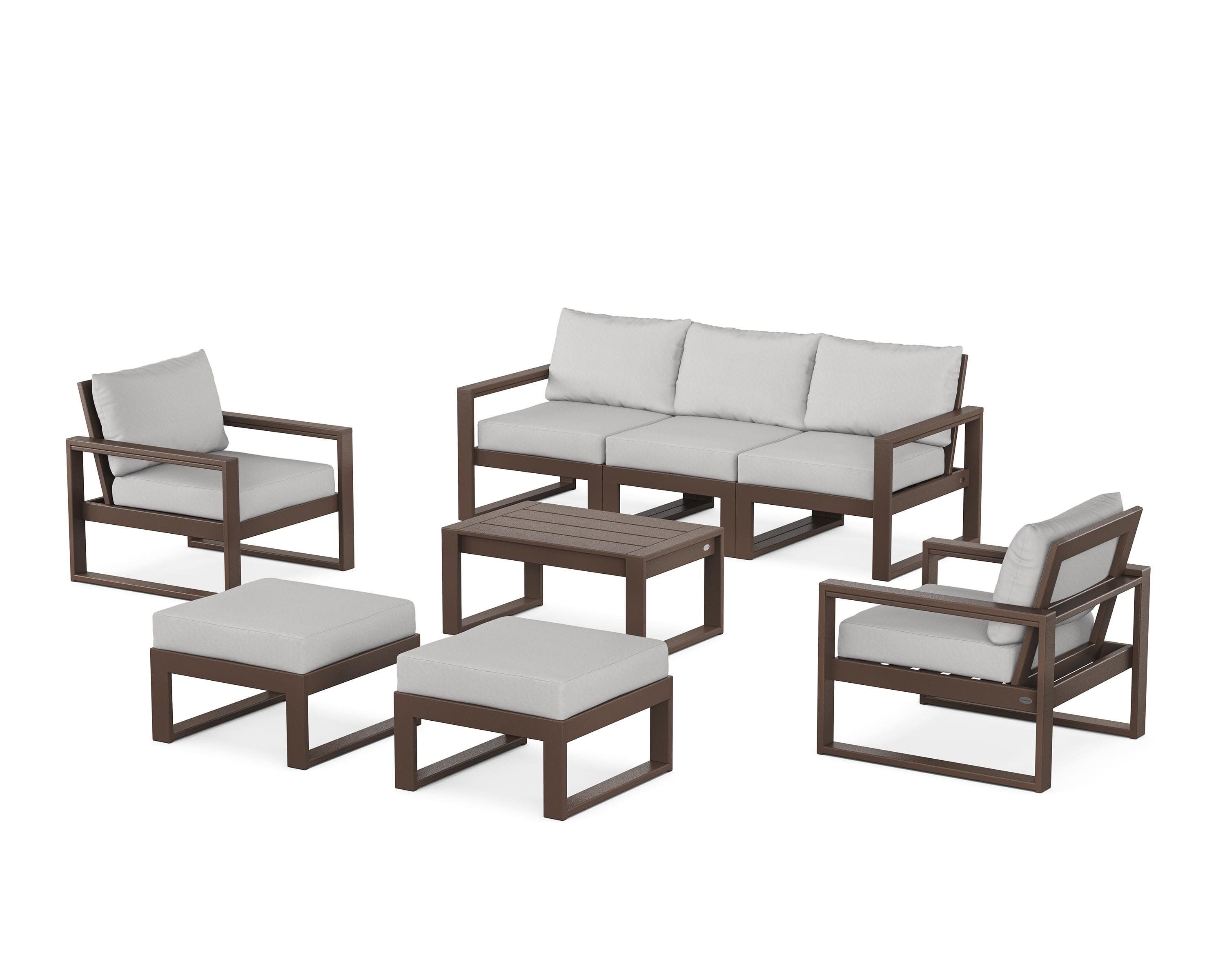EDGE Sectional 8-Piece Lounge Sofa Set in Mahogany / Diamond in the Rough
