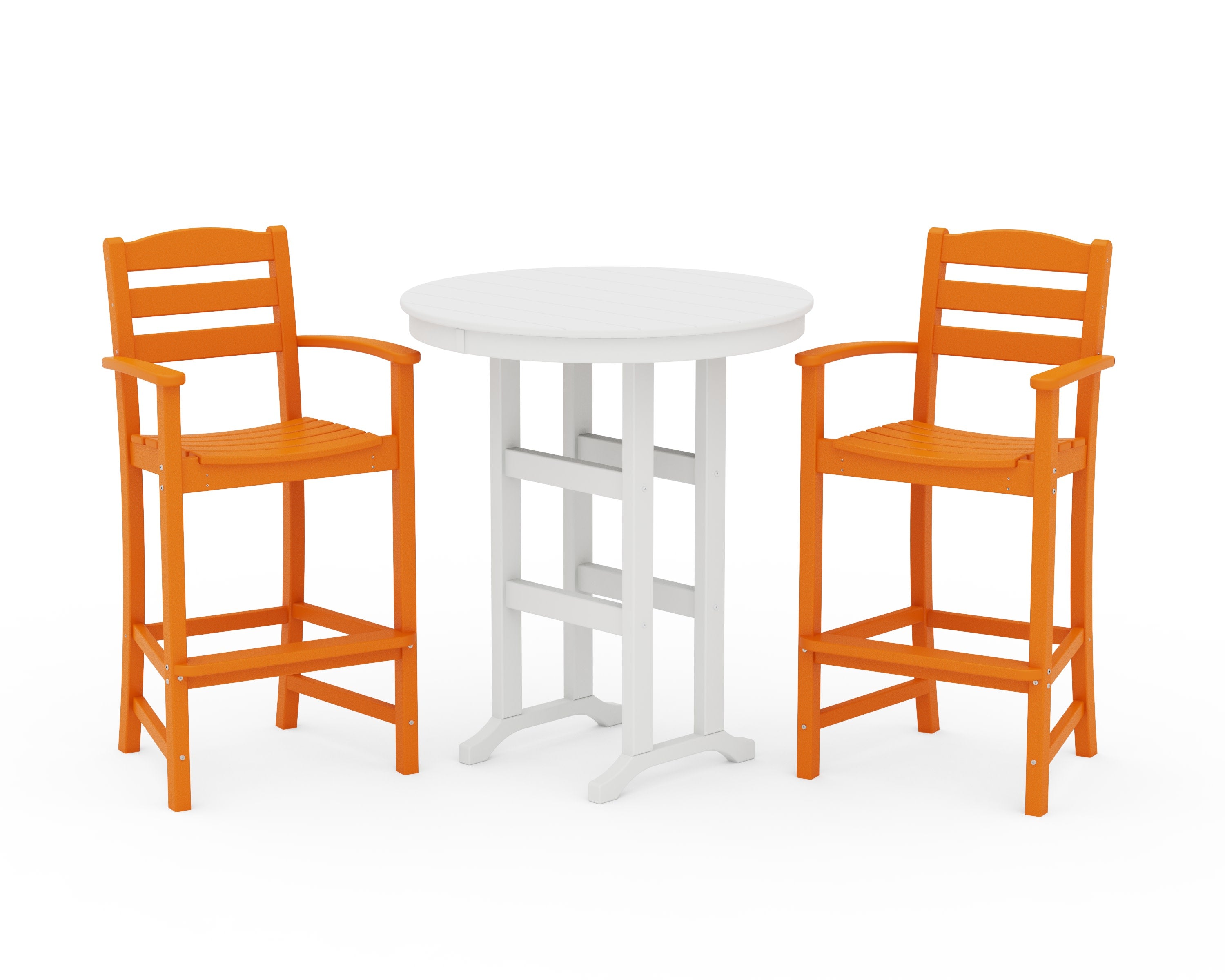 La Casa Caf 3-Piece Round Farmhouse Bar Set in Tangerine / White