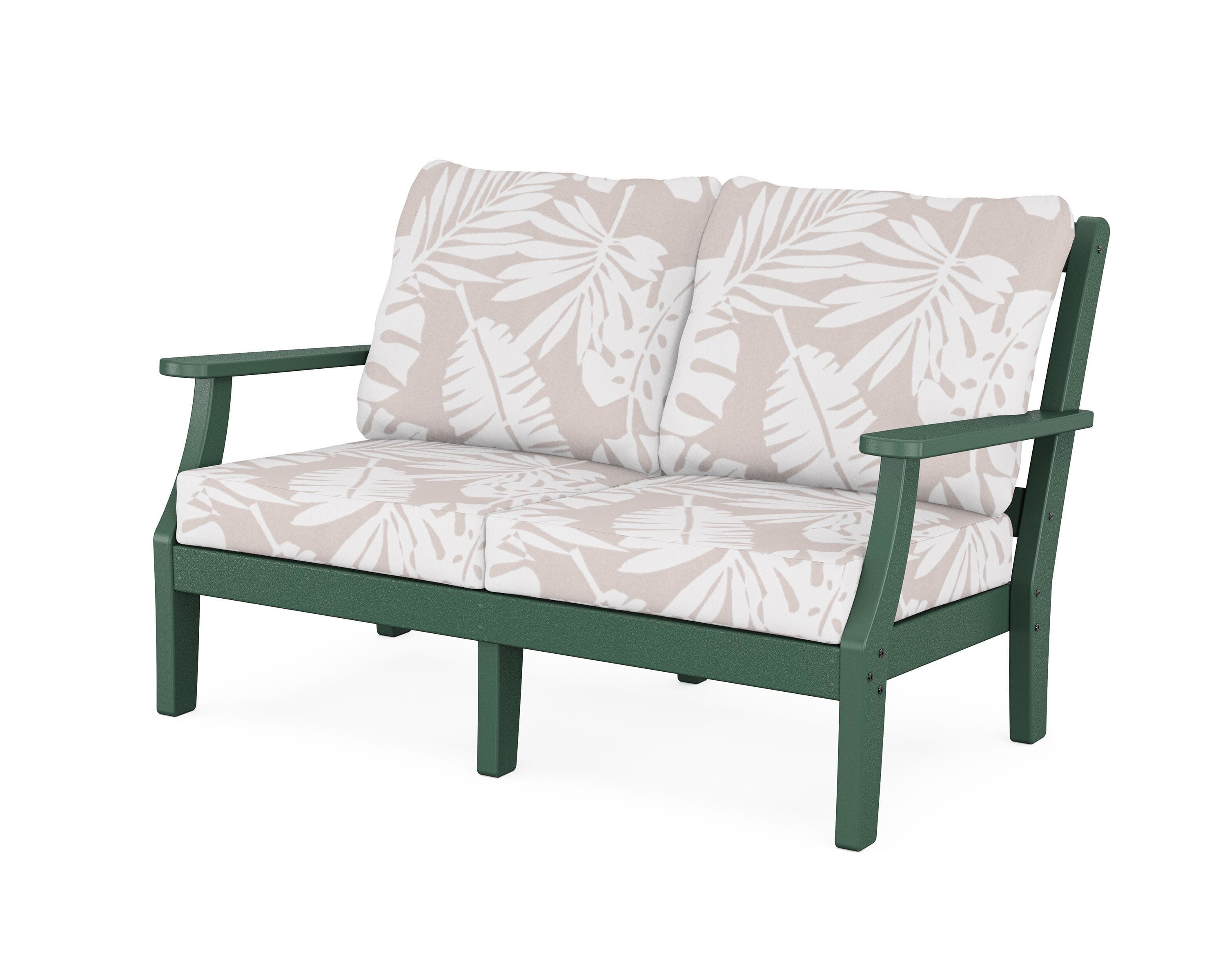 Chinoiserie Deep Seating Loveseat in Green / Leaf Dune Burlap