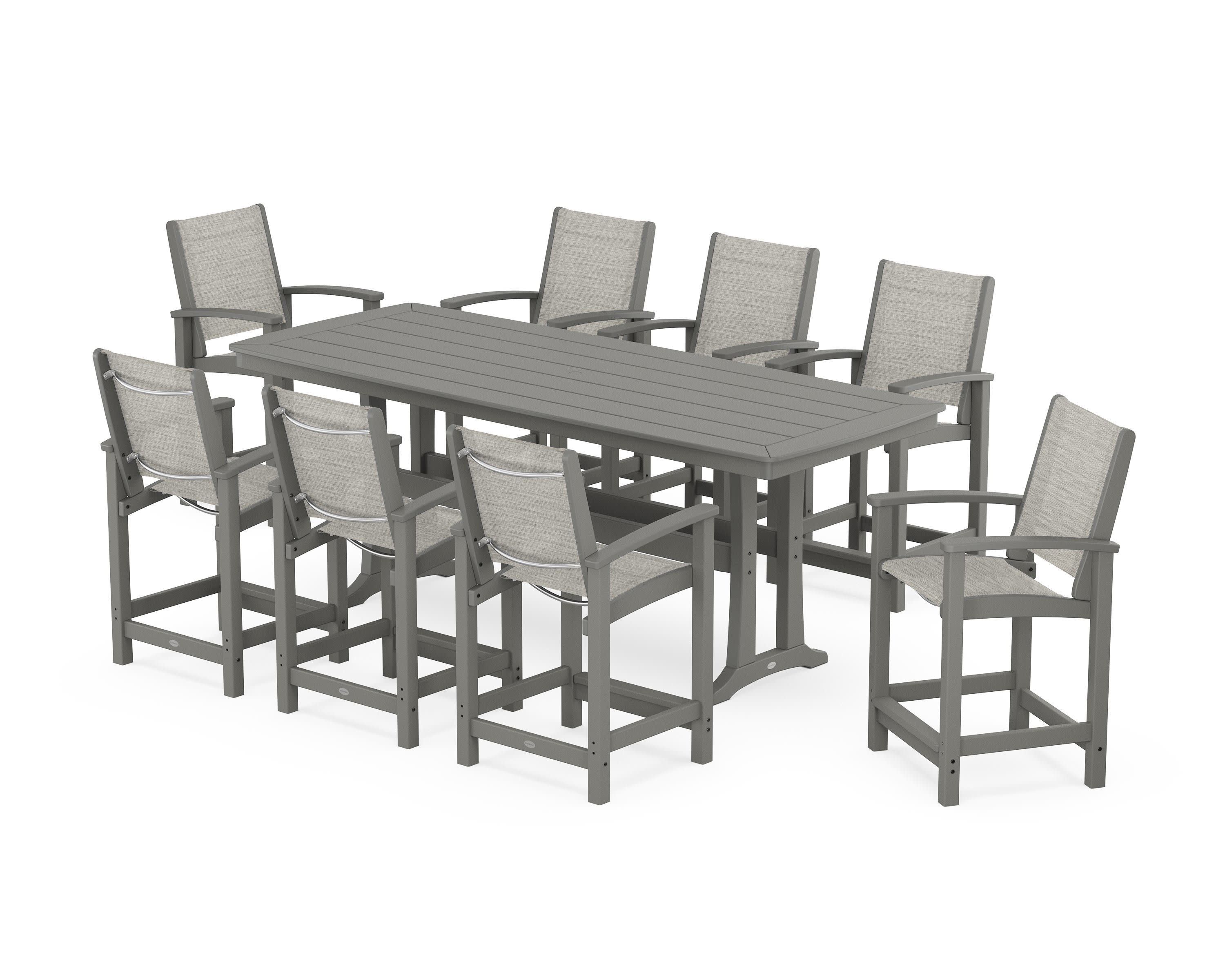Coastal 9-Piece Counter Set with Trestle Legs in Slate Grey / Birch Sling