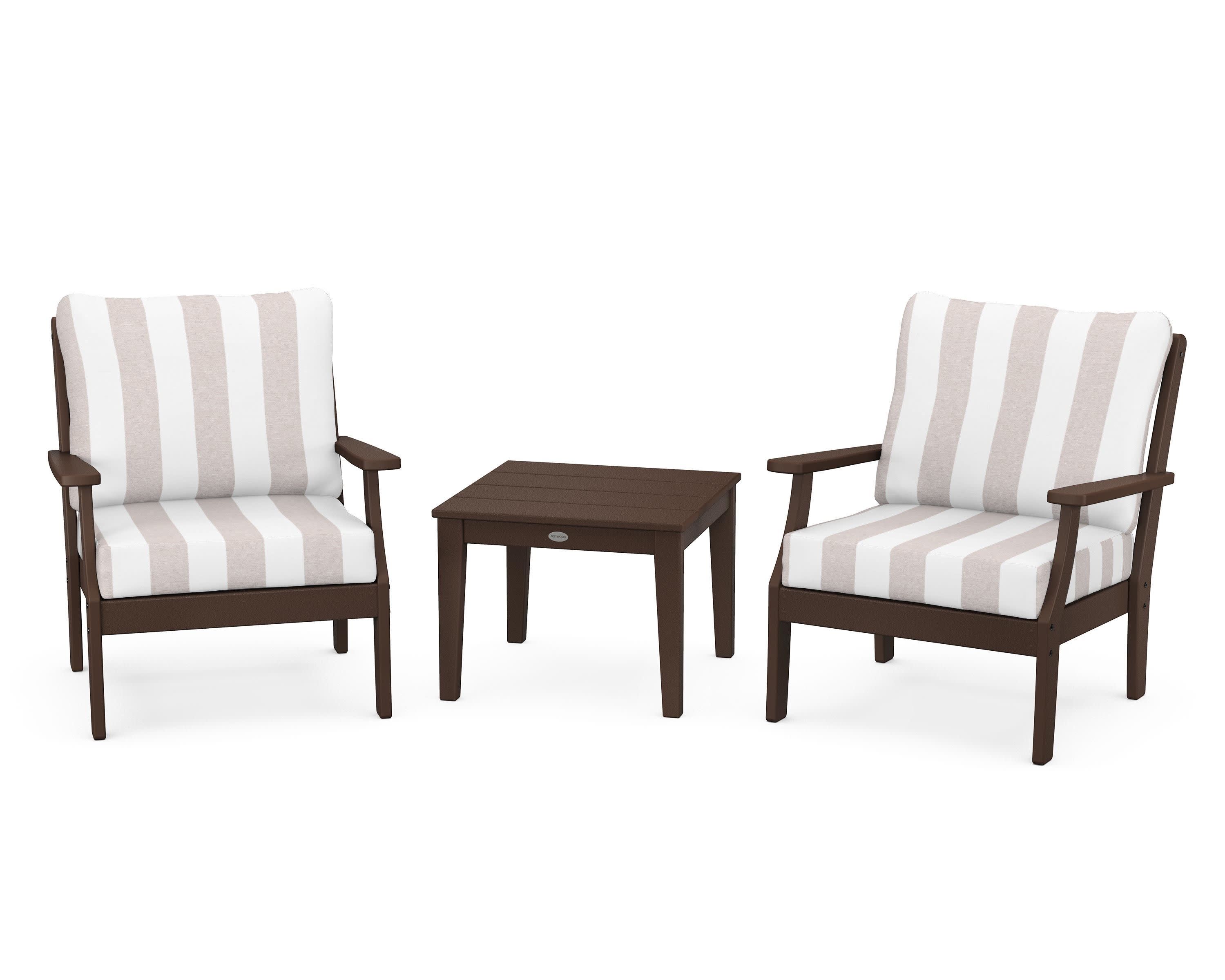 Braxton 3-Piece Deep Seating Set in Mahogany / Cabana Stripe Dune Burlap