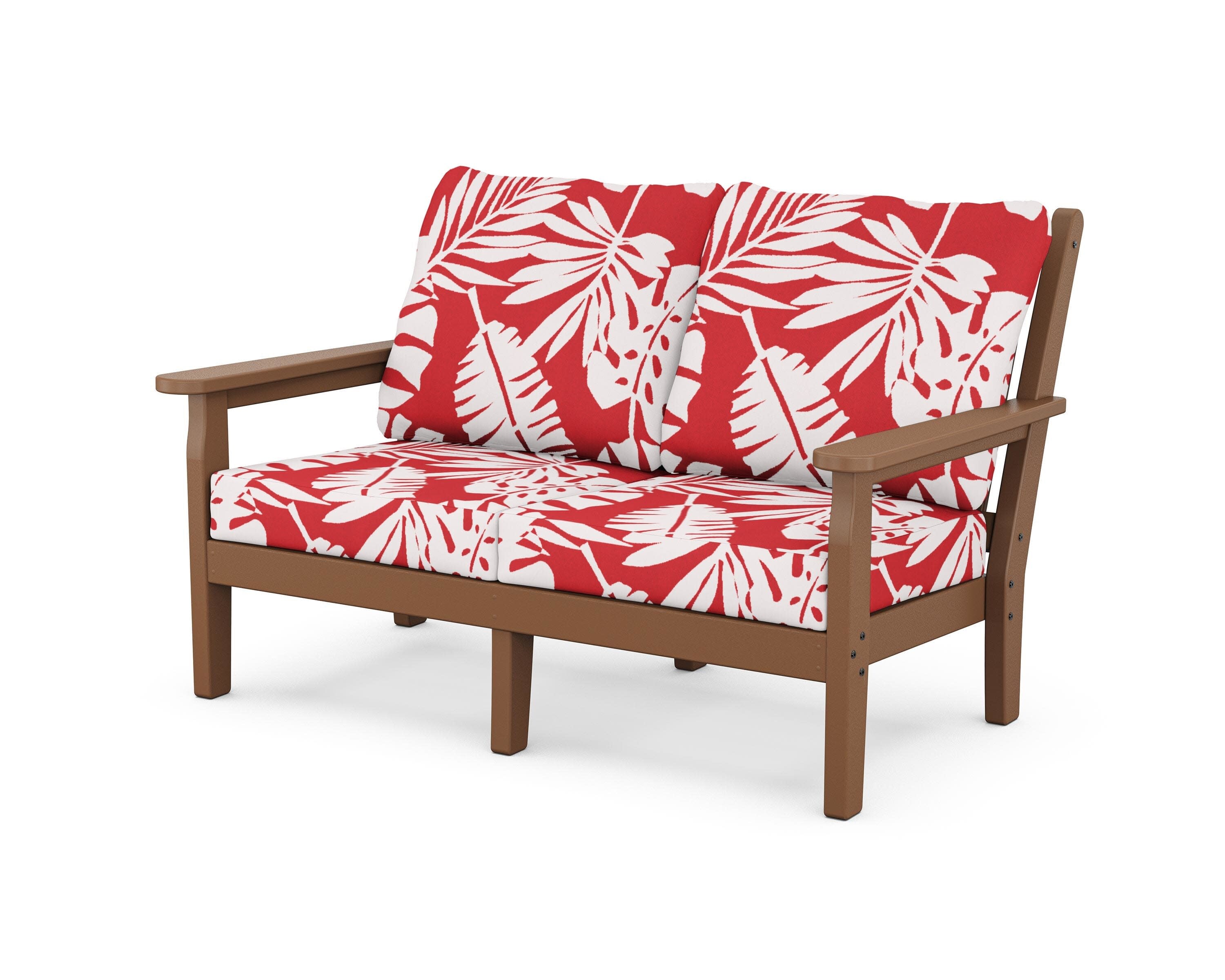 Chippendale Deep Seating Loveseat in Teak / Leaf Crimson