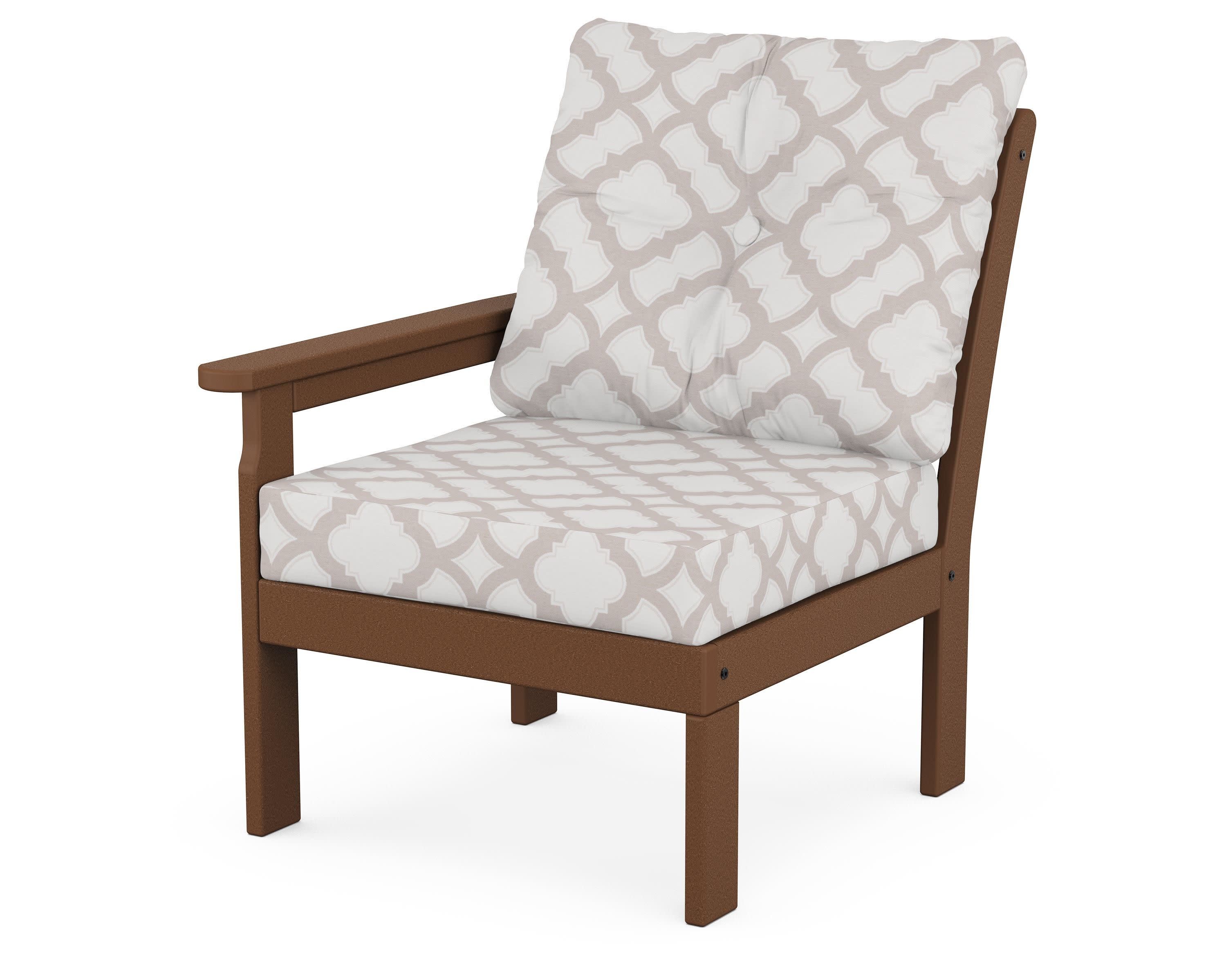 Vineyard Modular Left Arm Chair in Teak / Trellis Dune Burlap