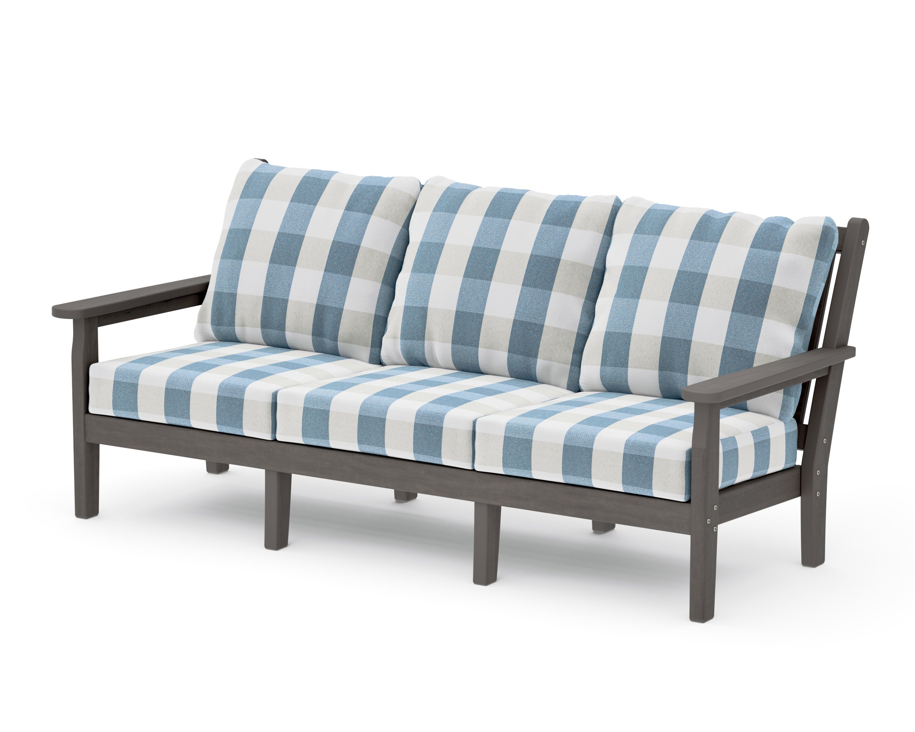 Chippendale Deep Seating Sofa in Driftwood / Buffalo Plaid Sky Blue