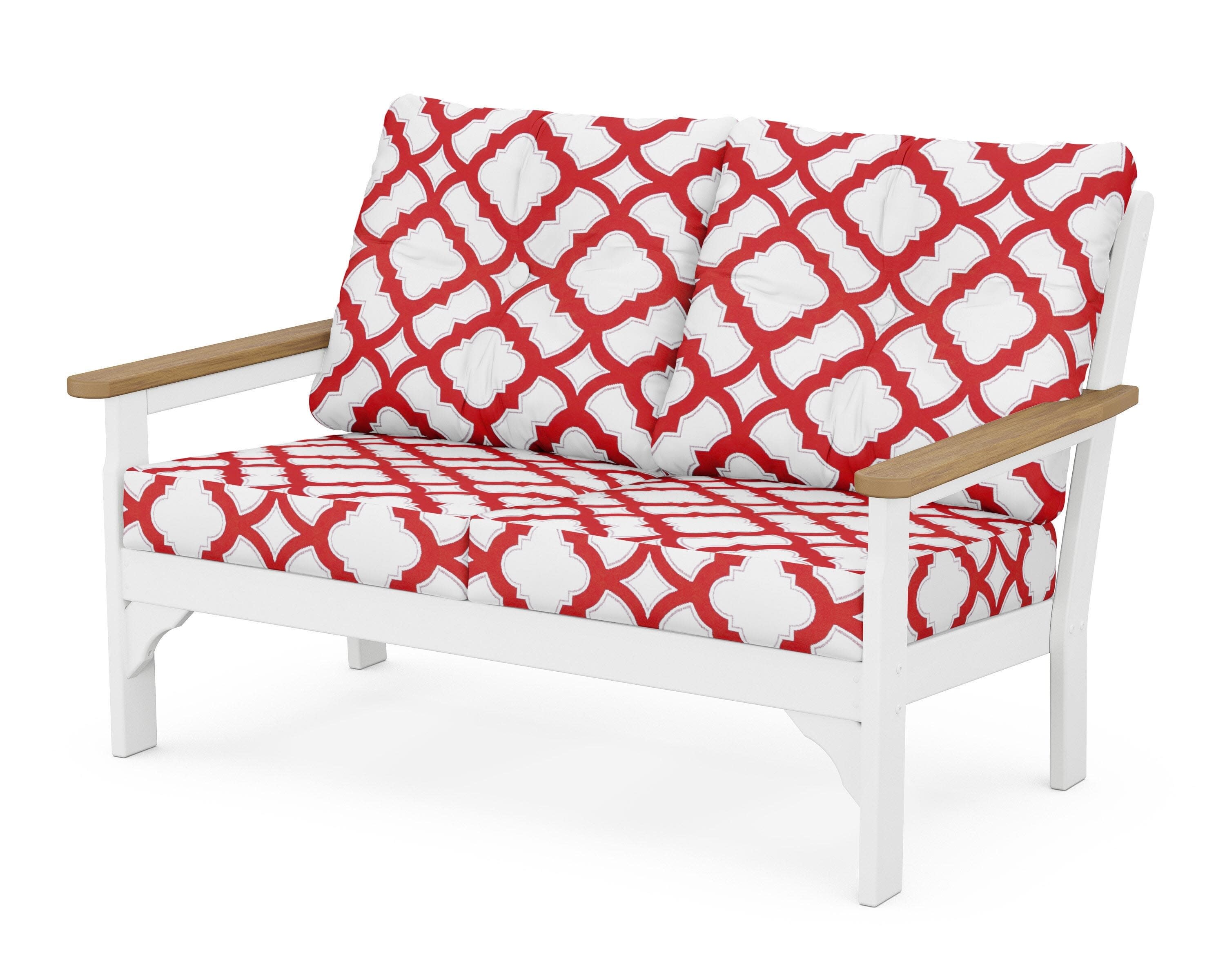 Vineyard Deep Seating Loveseat in White / Natural / Trellis Crimson