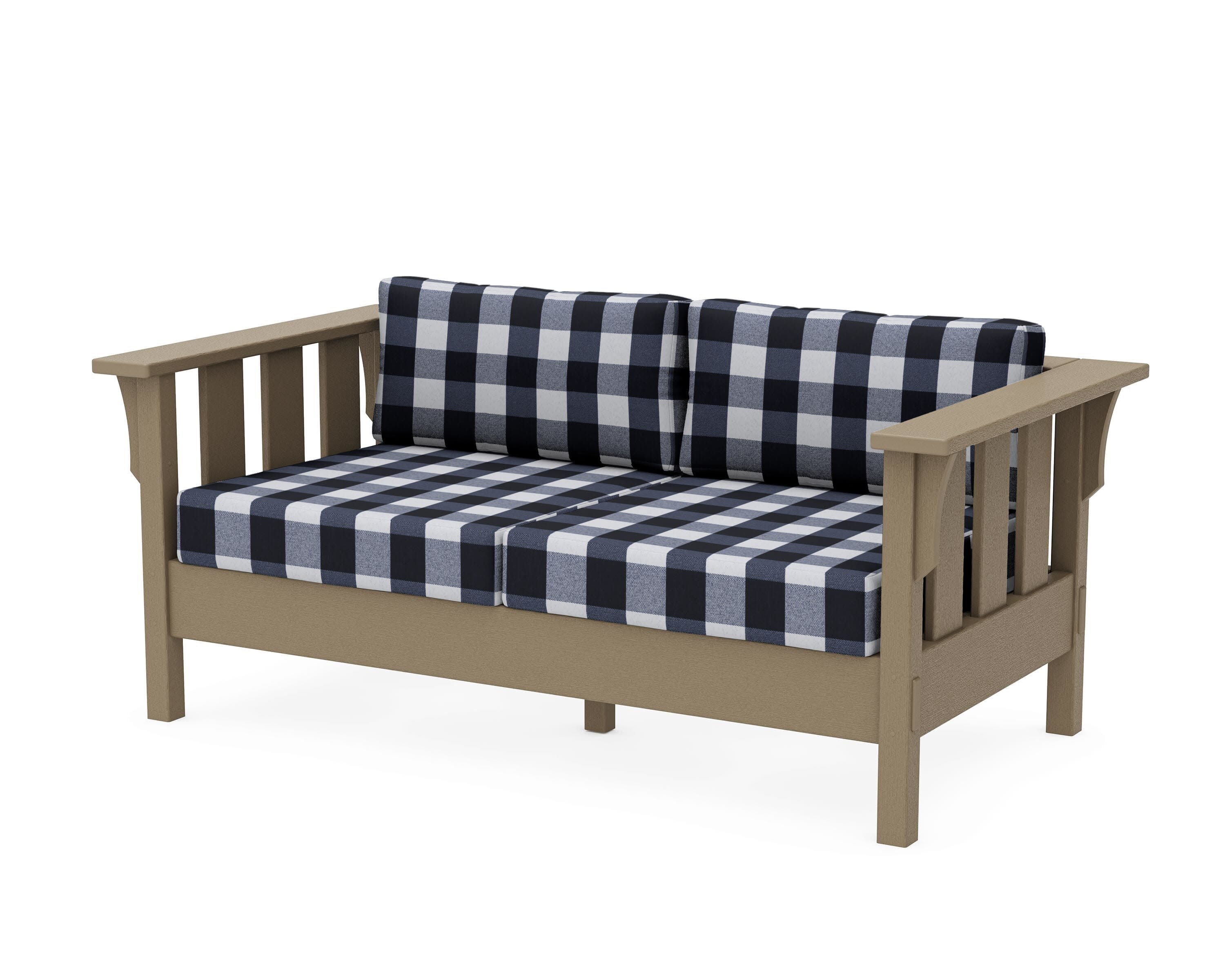 Acadia Deep Seating Loveseat in Vintage Sahara / Buffalo Plaid Marine Indigo
