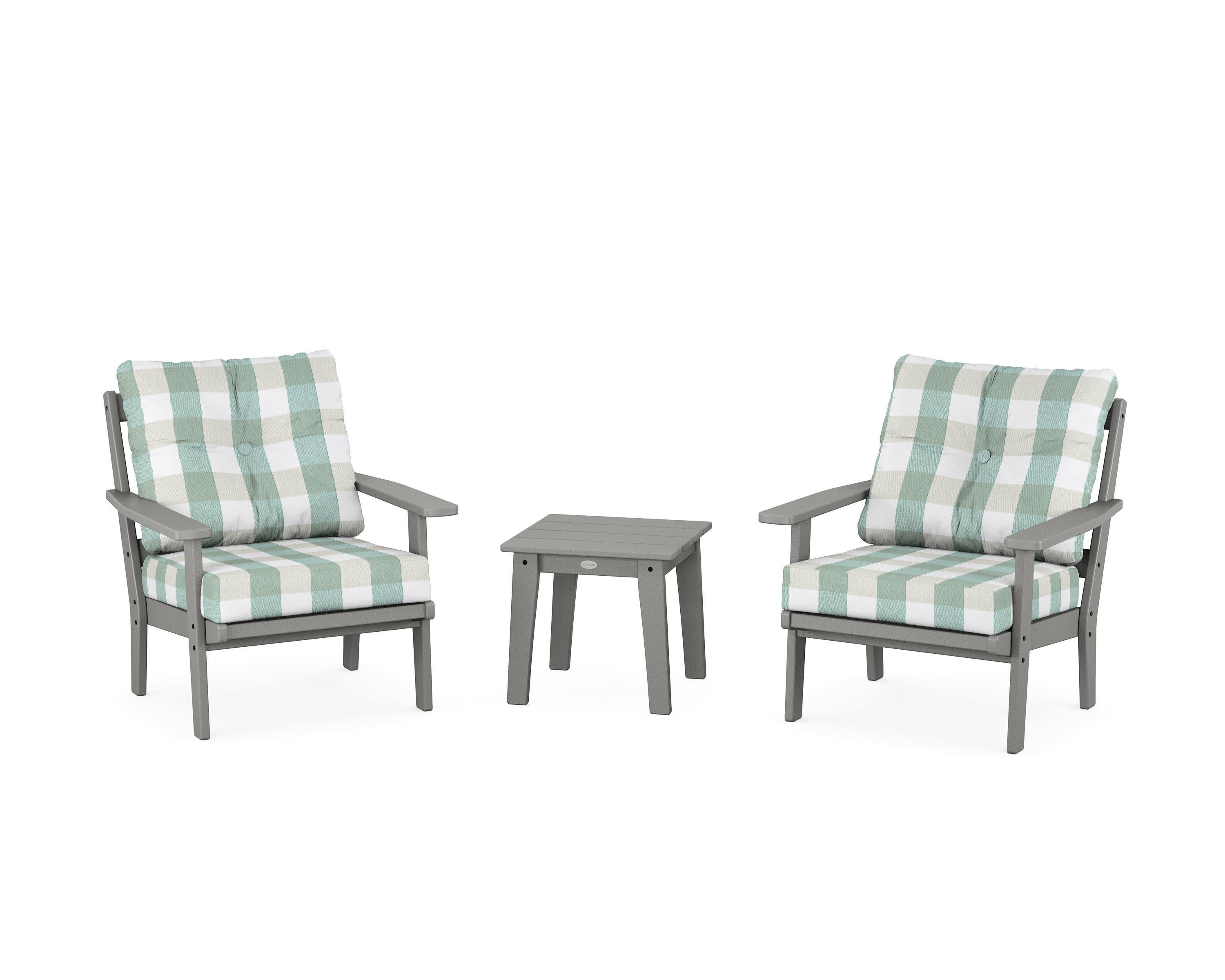 Oxford 3-Piece Deep Seating Set in Slate Grey / Buffalo Plaid Glacier Spa