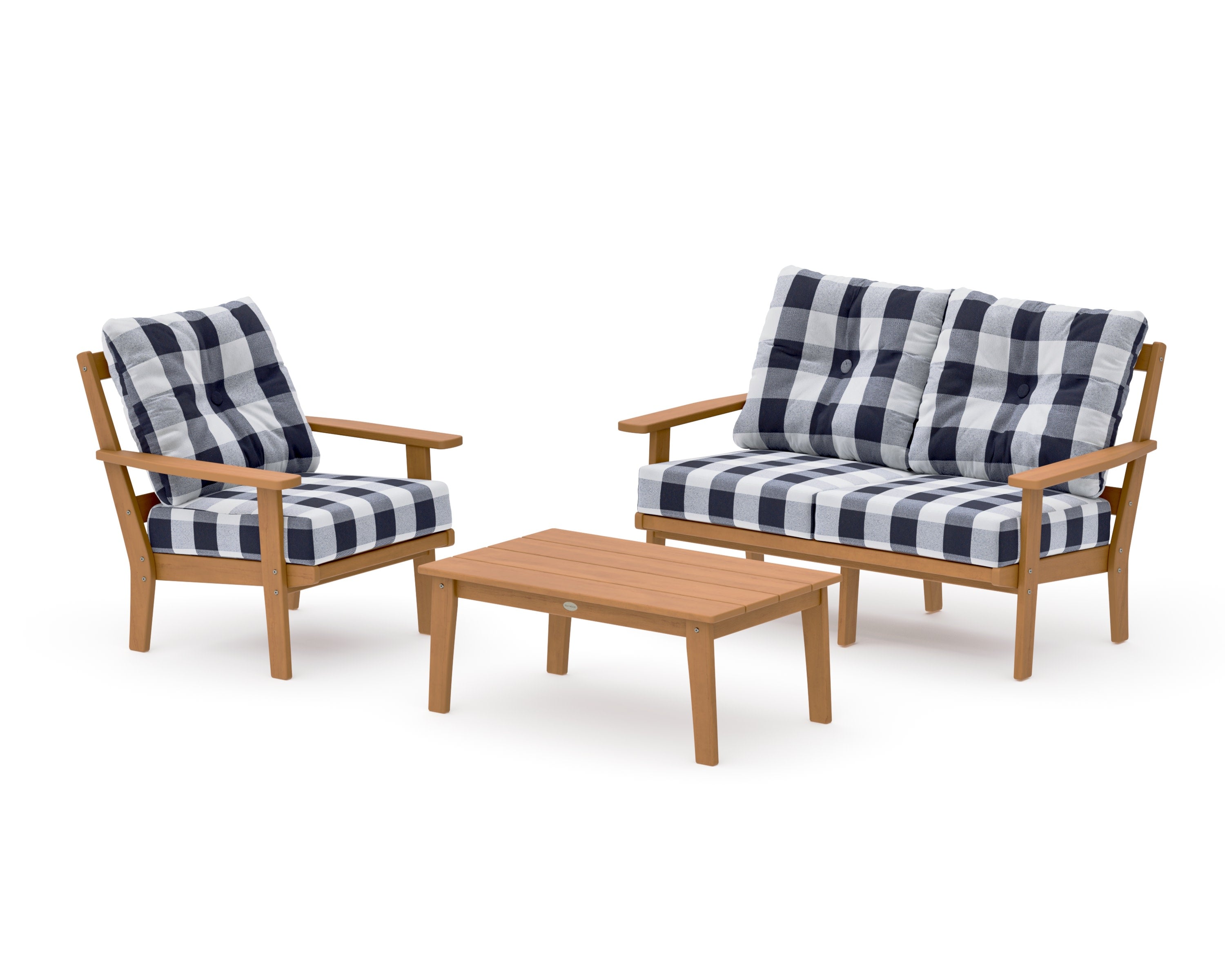 Prairie 3-Piece Deep Seating Set with Loveseat in Natural / Buffalo Plaid Navy