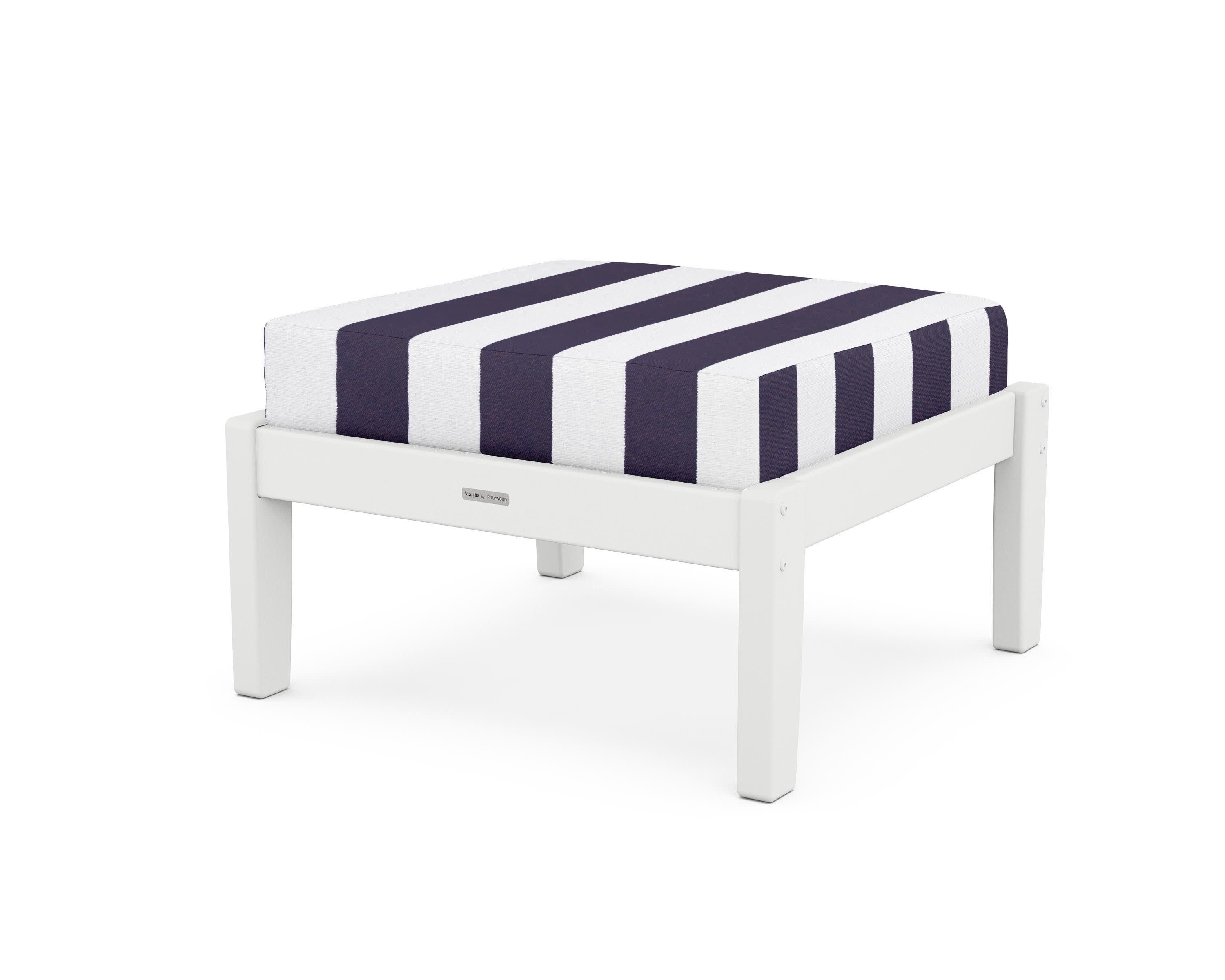 Chinoiserie Deep Seating Ottoman in White / Cabana Stripe Navy