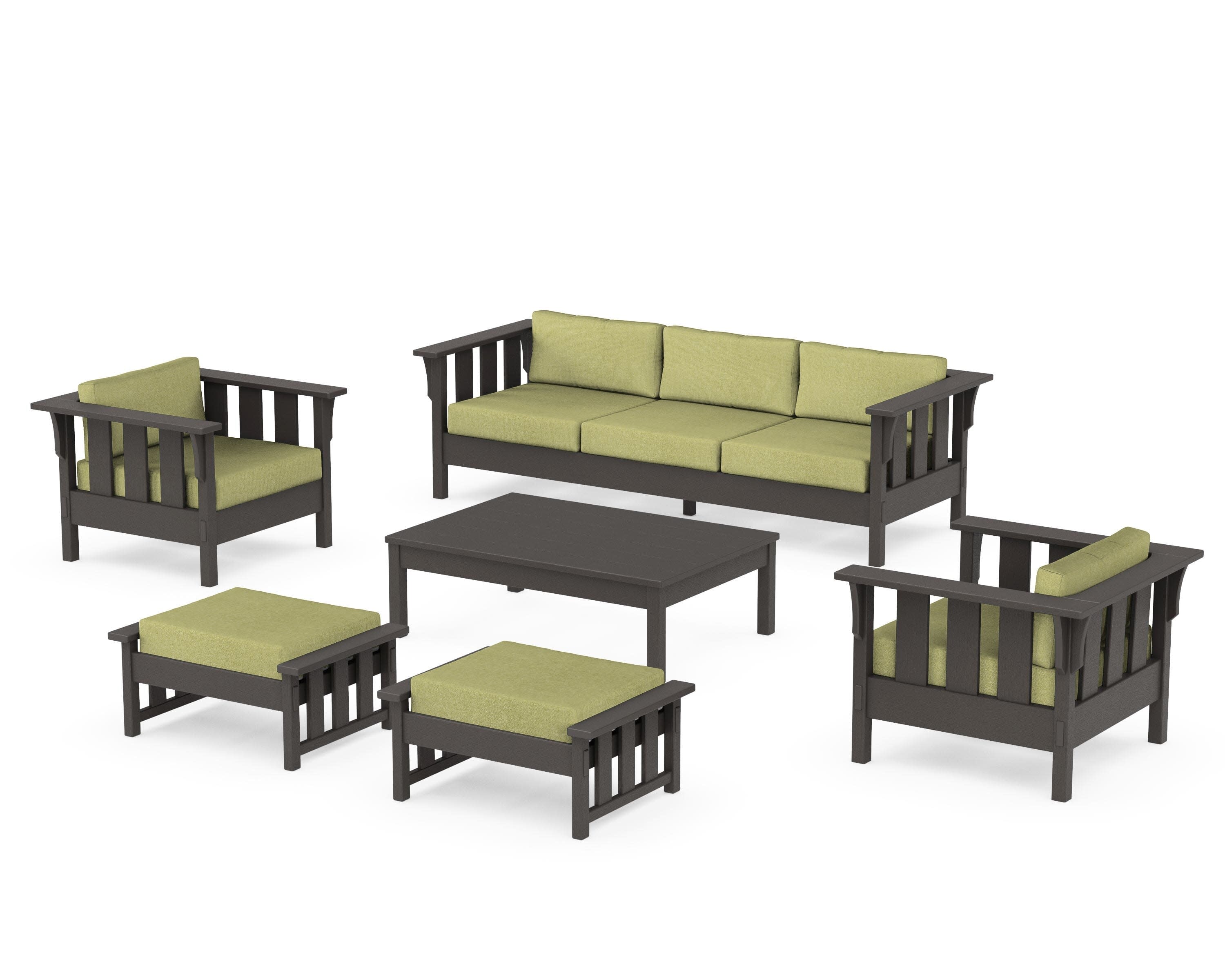 Acadia 6-Piece Lounge Sofa Set in Vintage Coffee / Chartreuse Boucle