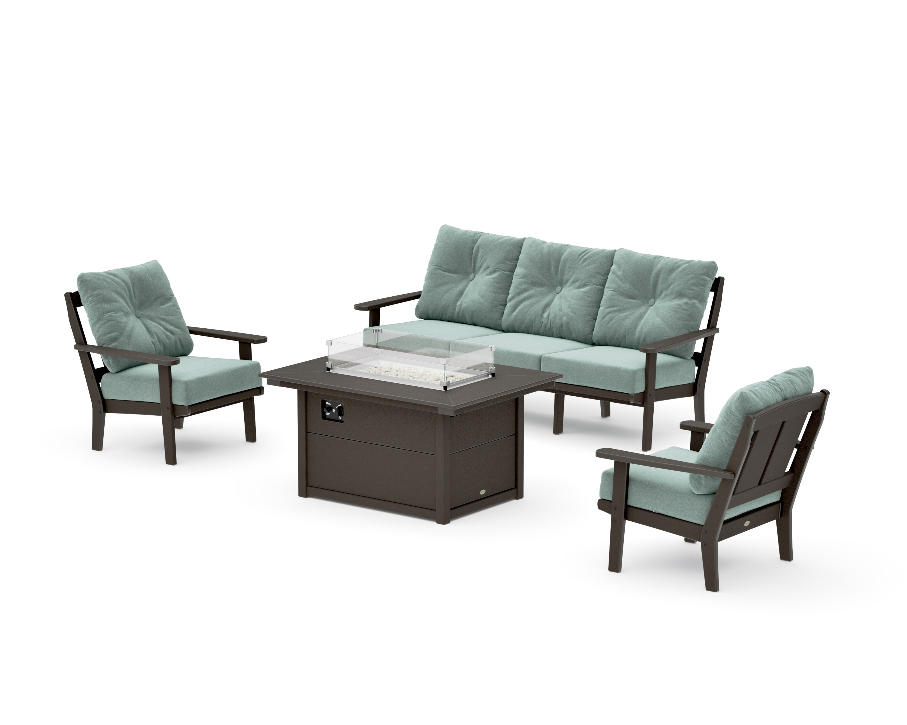 Mission Deep Seating Fire Pit Table Set in Vintage Coffee / Glacier Spa