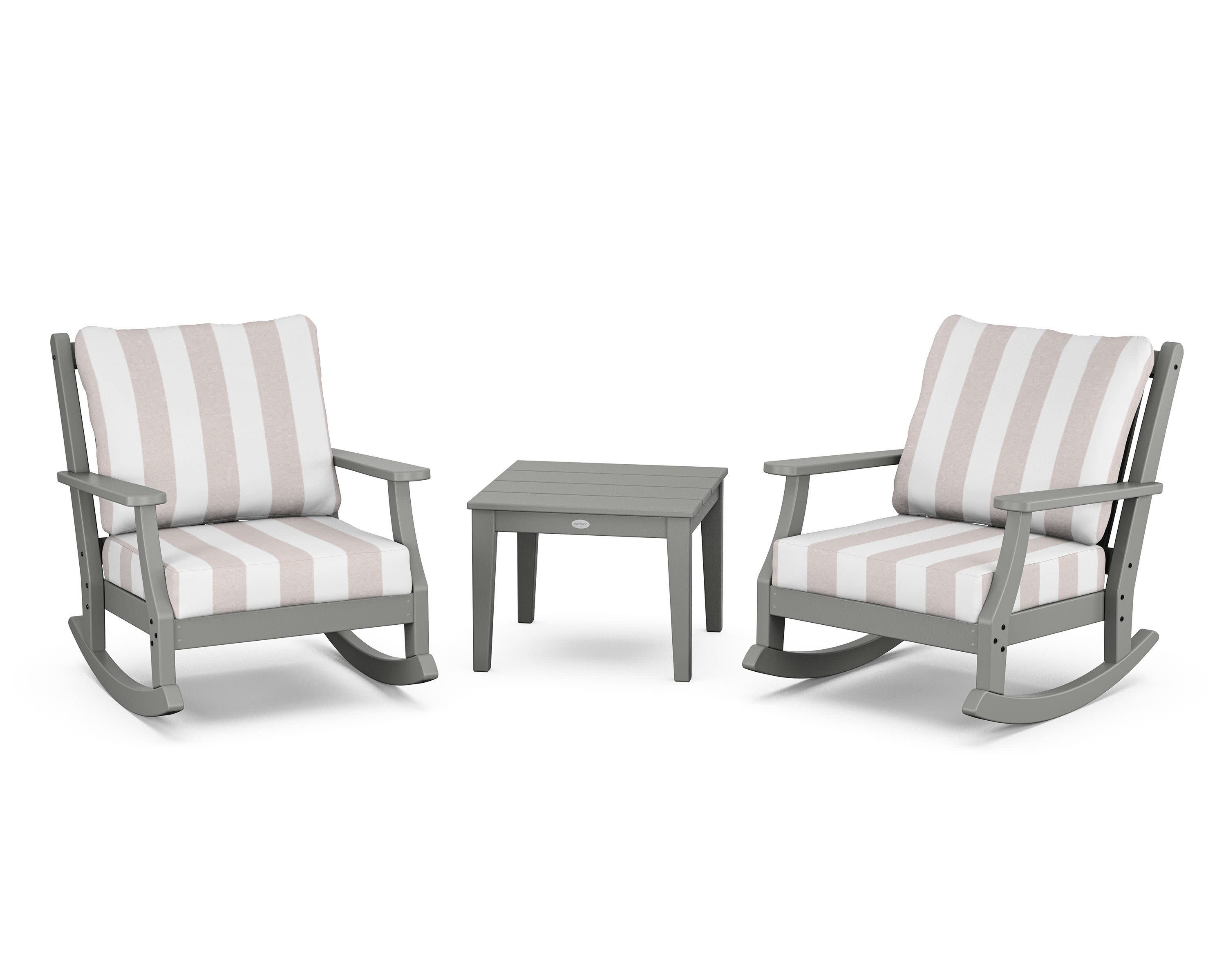Wovendale 3-Piece Deep Seating Rocker Set in Slate Grey / Cabana Stripe Dune Burlap