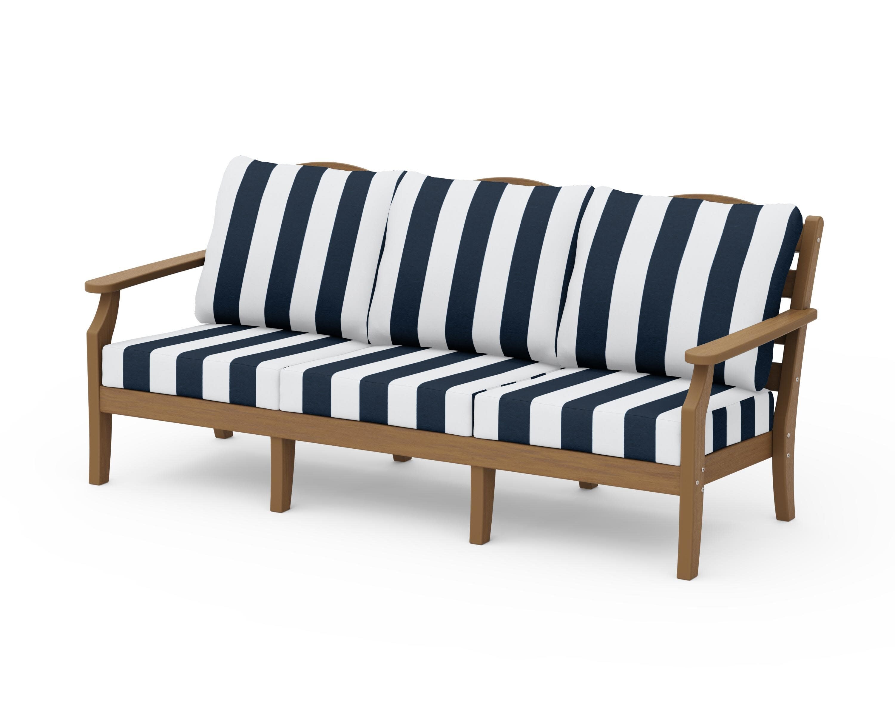 Savannah Deep Seating Sofa in Natural / Cabana Stripe Marine Indigo