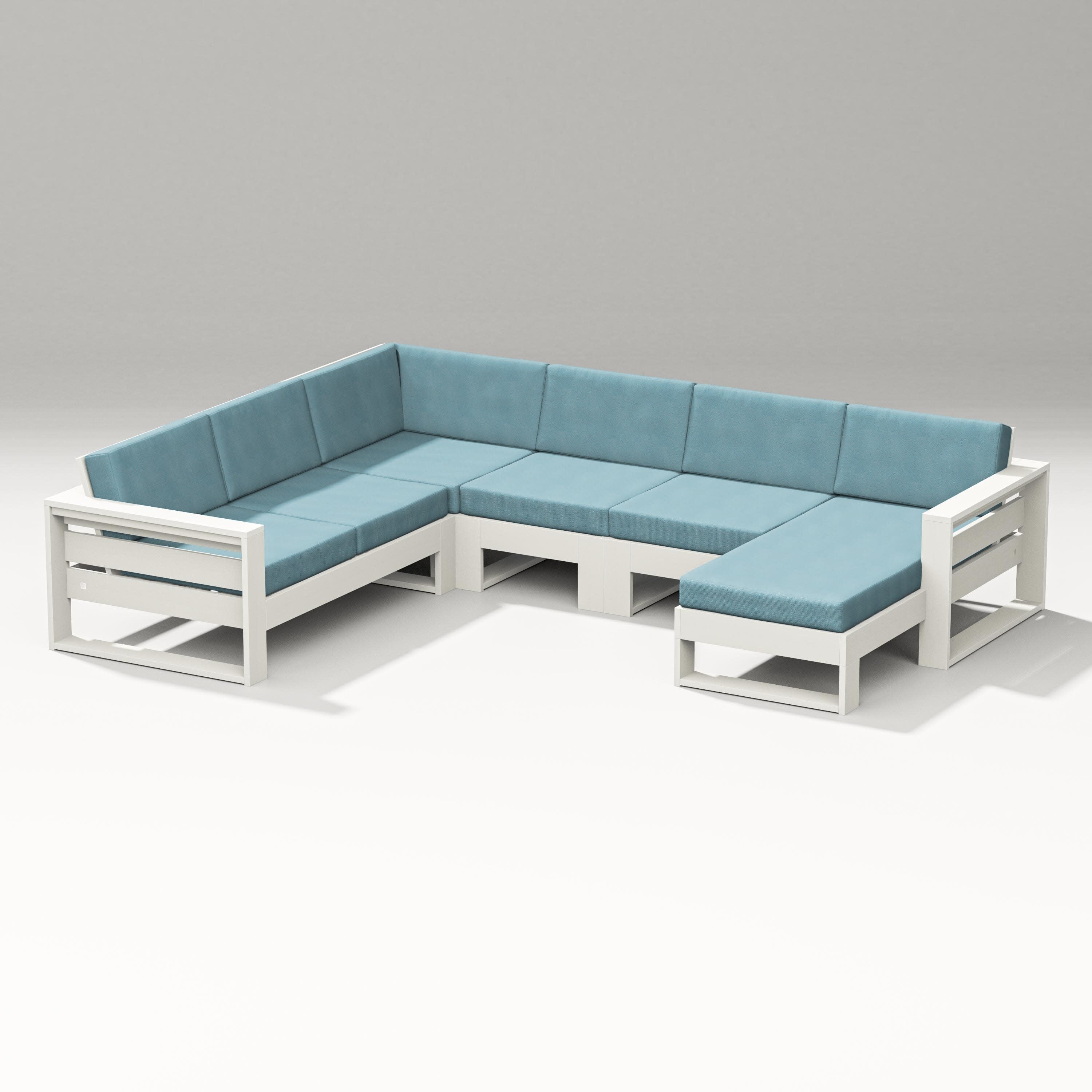Latitude Corner Sectional with Right Chaise in Vintage White / Lattice Sky Blue