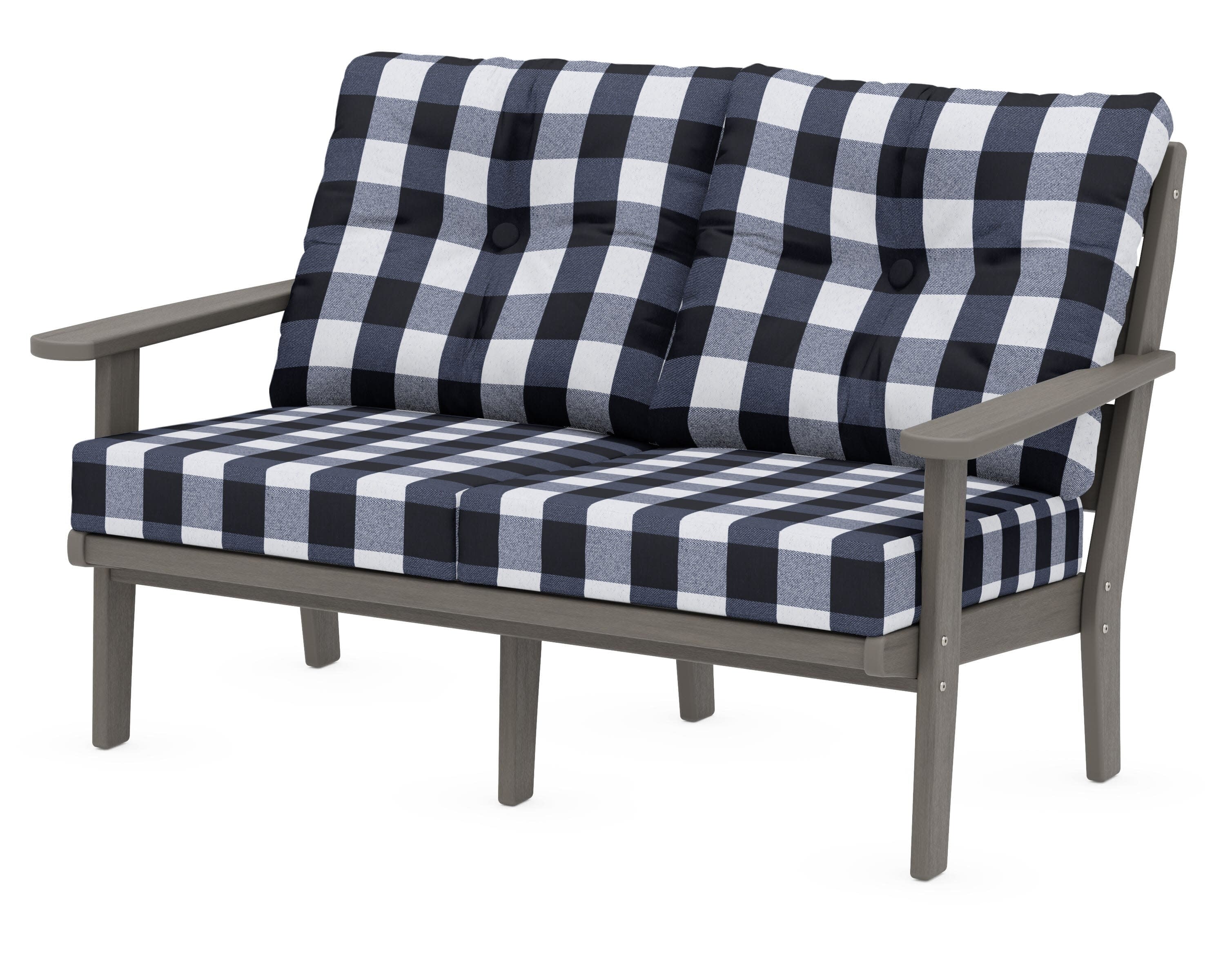 Lakeside Deep Seating Loveseat in Driftwood / Buffalo Plaid Marine Indigo
