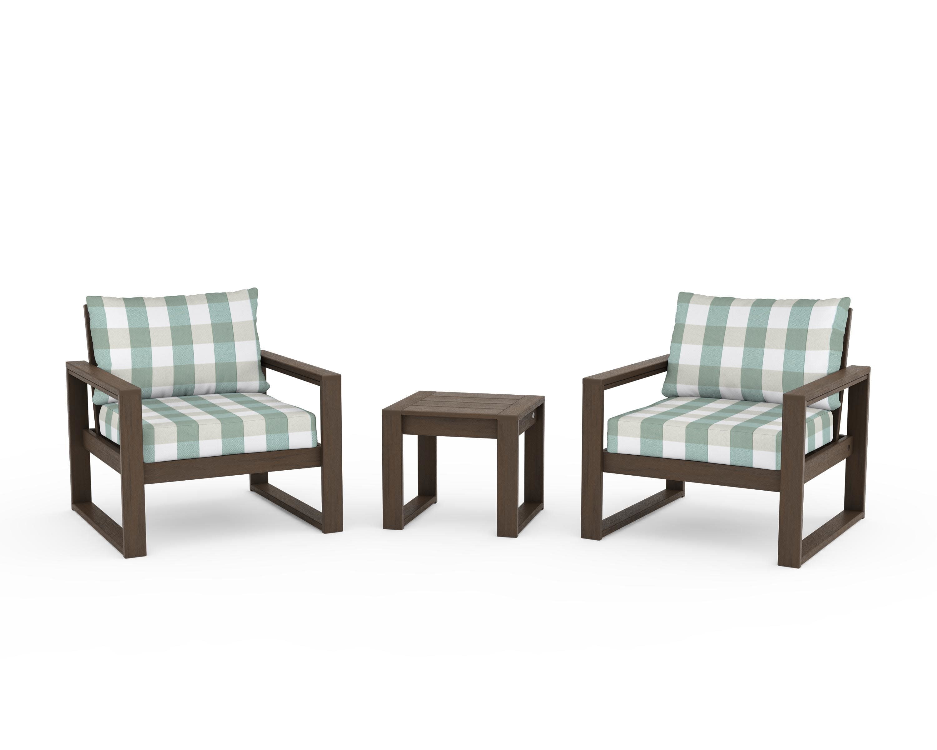 EDGE Sectional 3-Piece Deep Seating Set in Kona / Buffalo Plaid Glacier Spa