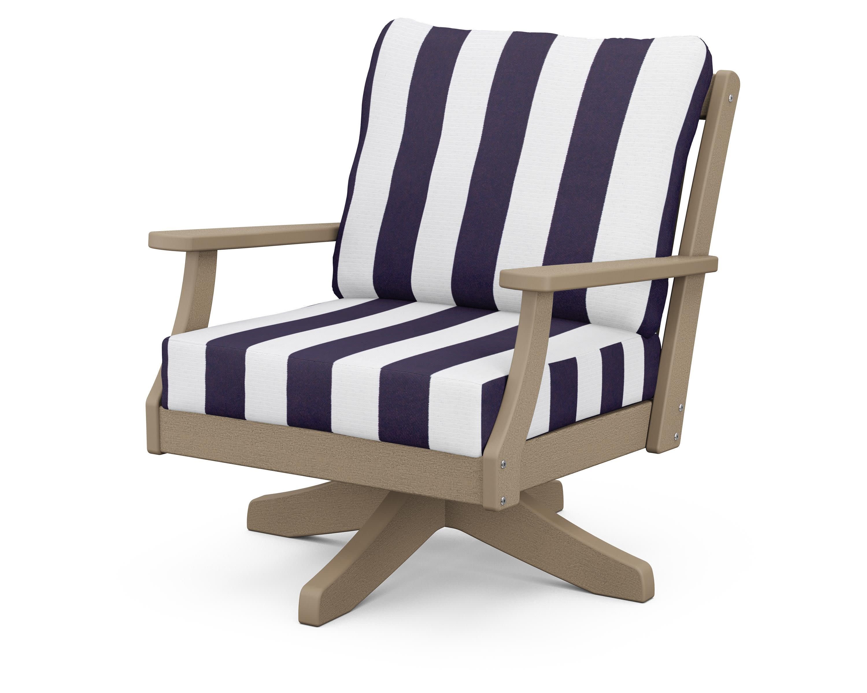 Braxton Deep Seating Swivel Chair in Vintage Sahara / Cabana Stripe Navy