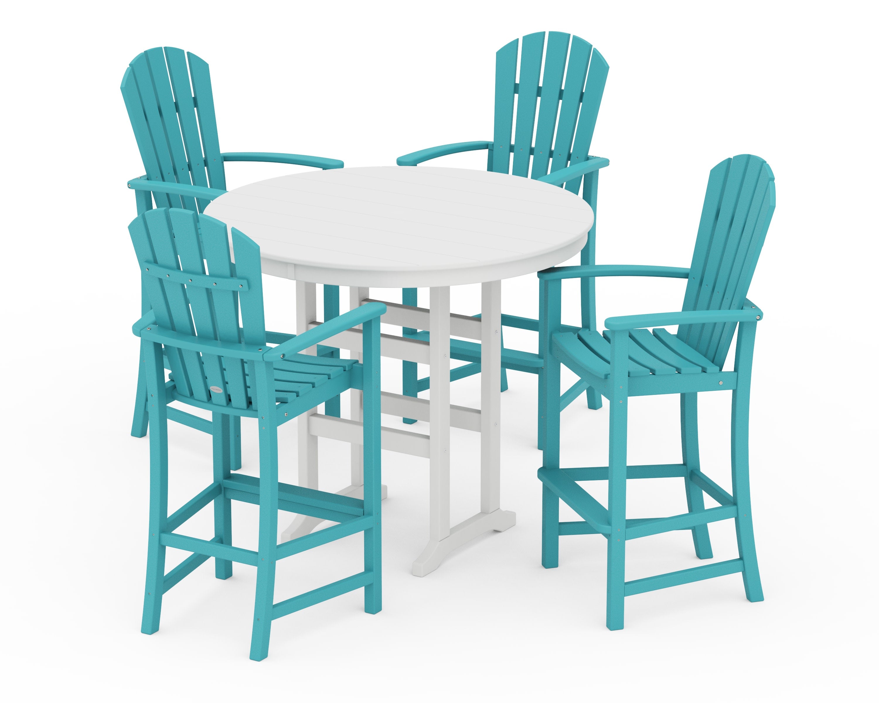 Palm Coast 5-Piece Round Farmhouse Bar Set in Aruba / White