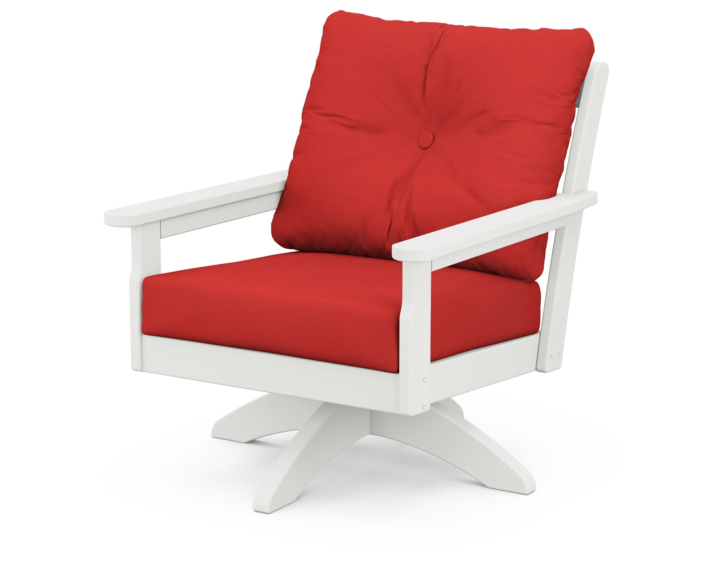 Vineyard Deep Seating Swivel Chair in Vintage White / Crimson Linen