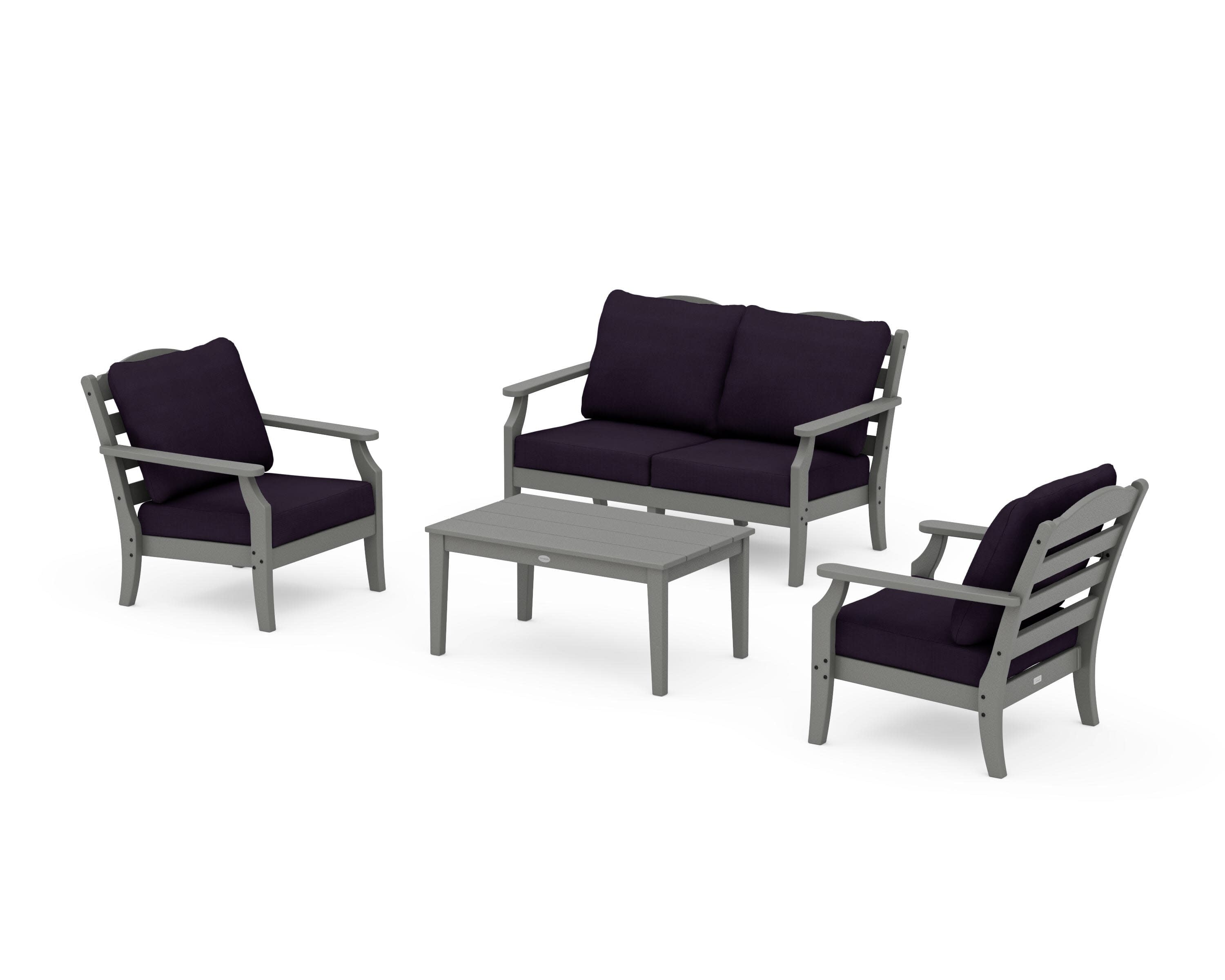 Savannah 4-Piece Deep Seating Set with Loveseat in Slate Grey / Navy Linen