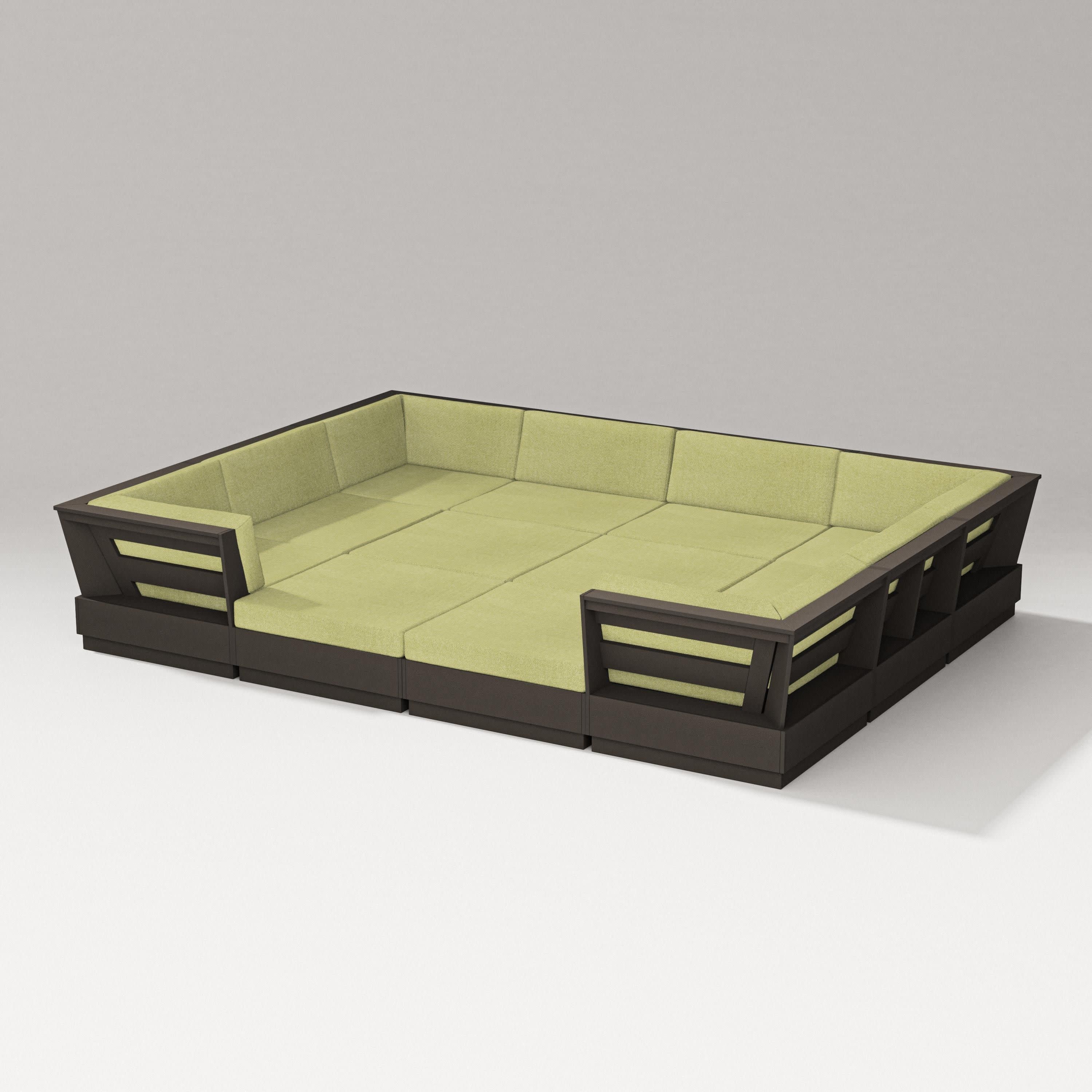 Elevate 12-Piece Pit Sectional in Vintage Coffee / Chartreuse Boucle