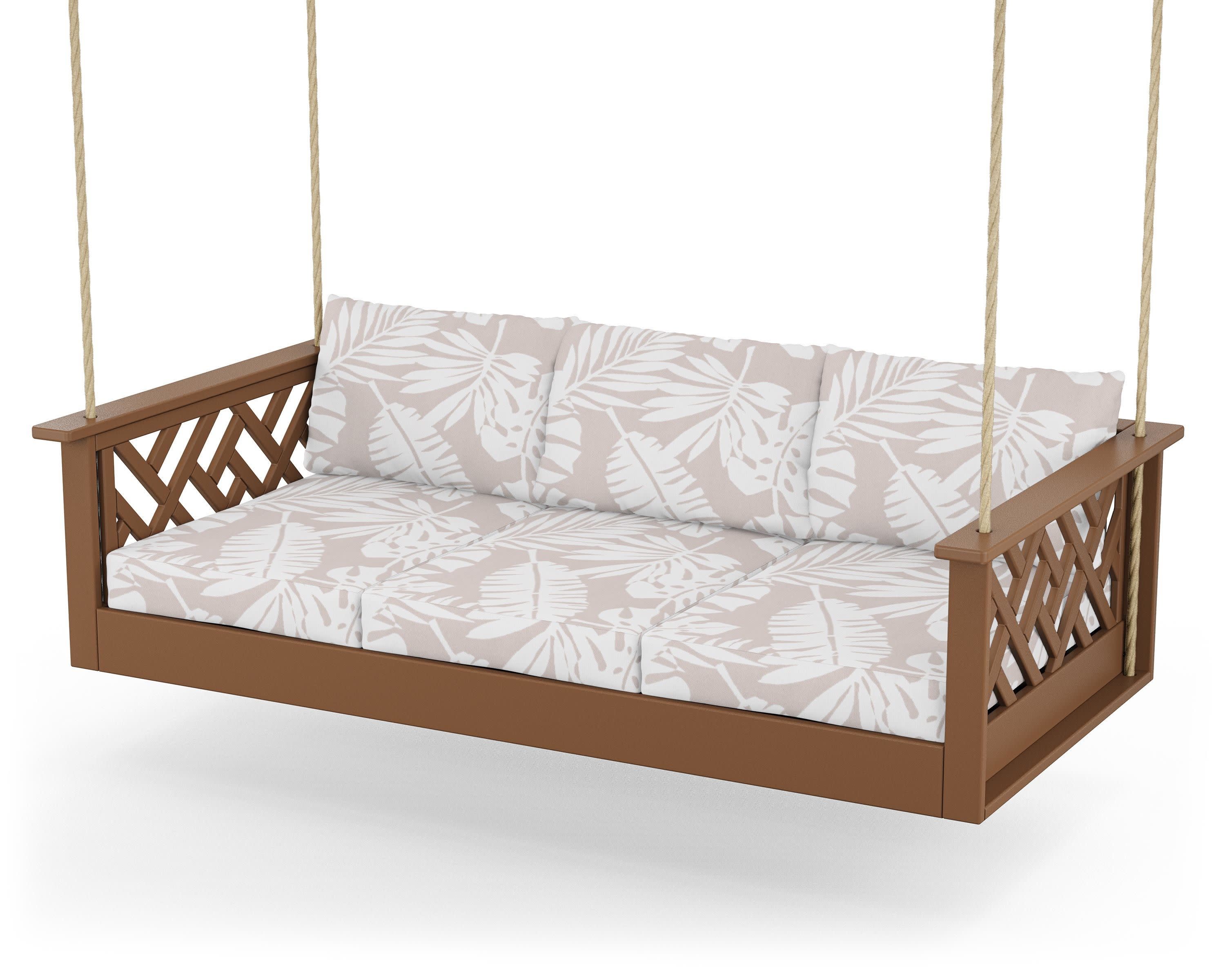 Chippendale Daybed Swing in Teak / Leaf Dune Burlap
