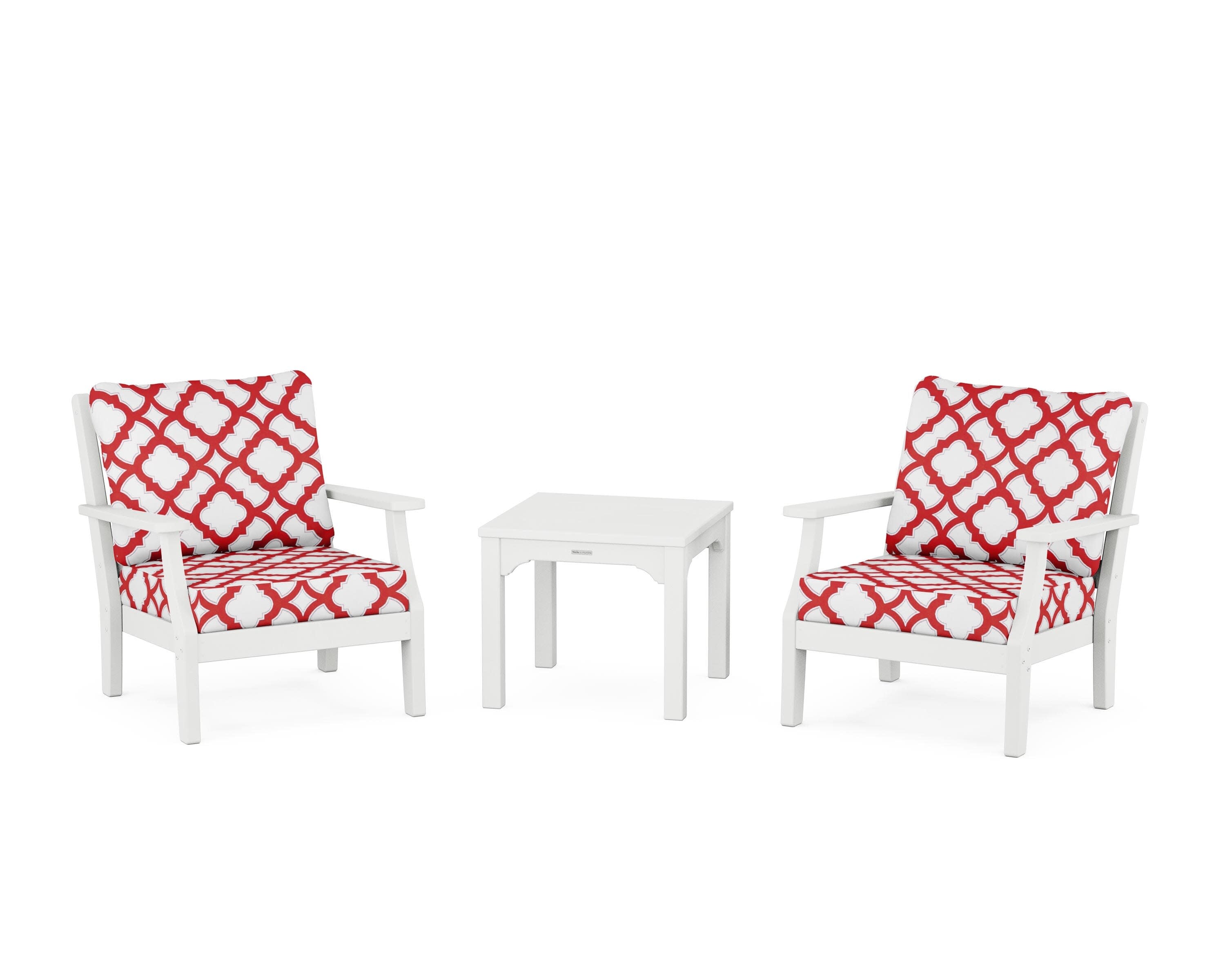 Chinoiserie 3-Piece Deep Seating Set in White / Trellis Crimson