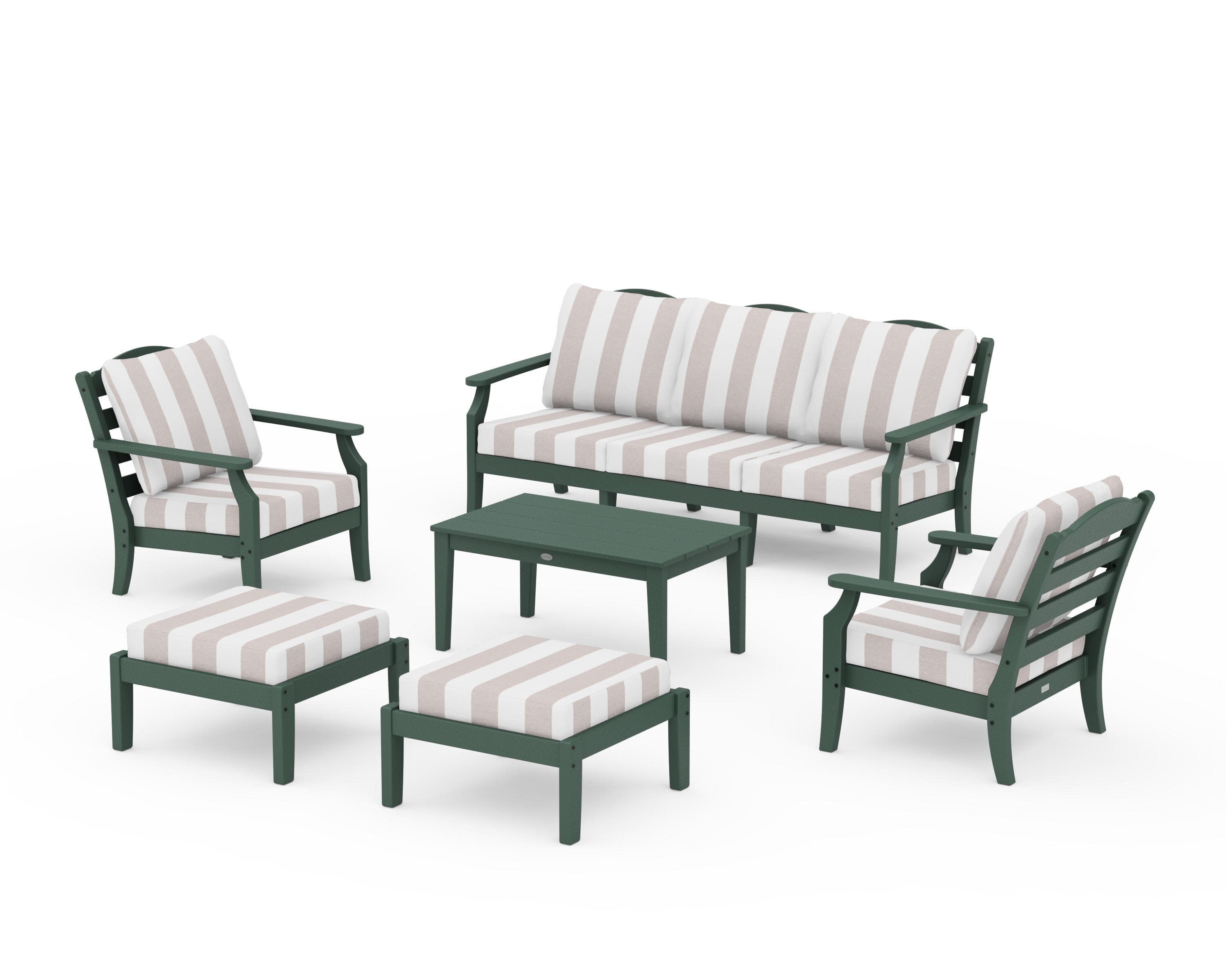 Savannah 6-Piece Lounge Sofa Set in Green / Cabana Stripe Dune Burlap