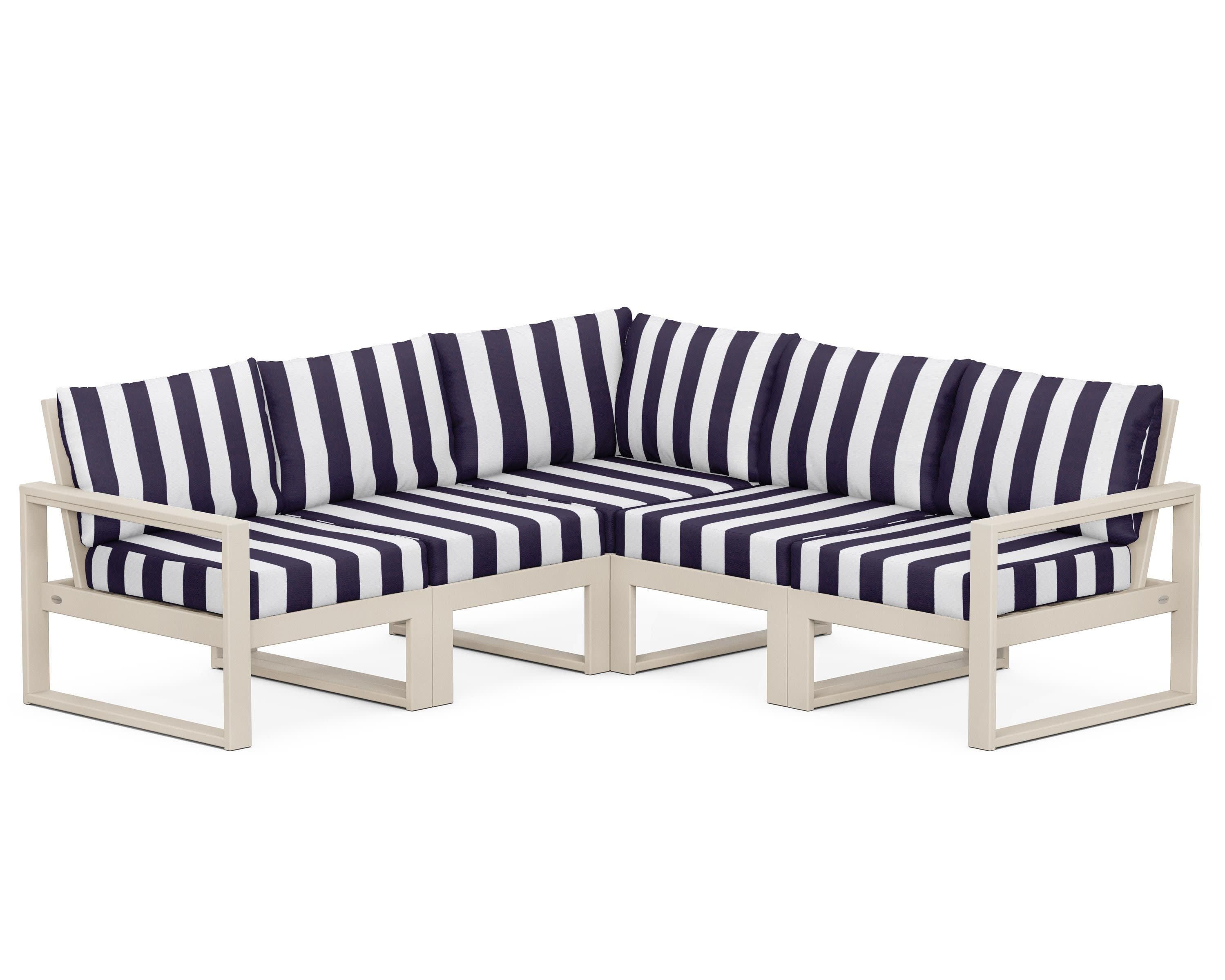 EDGE 5-Piece Modular Deep Seating Set in Sand / Cabana Stripe Navy