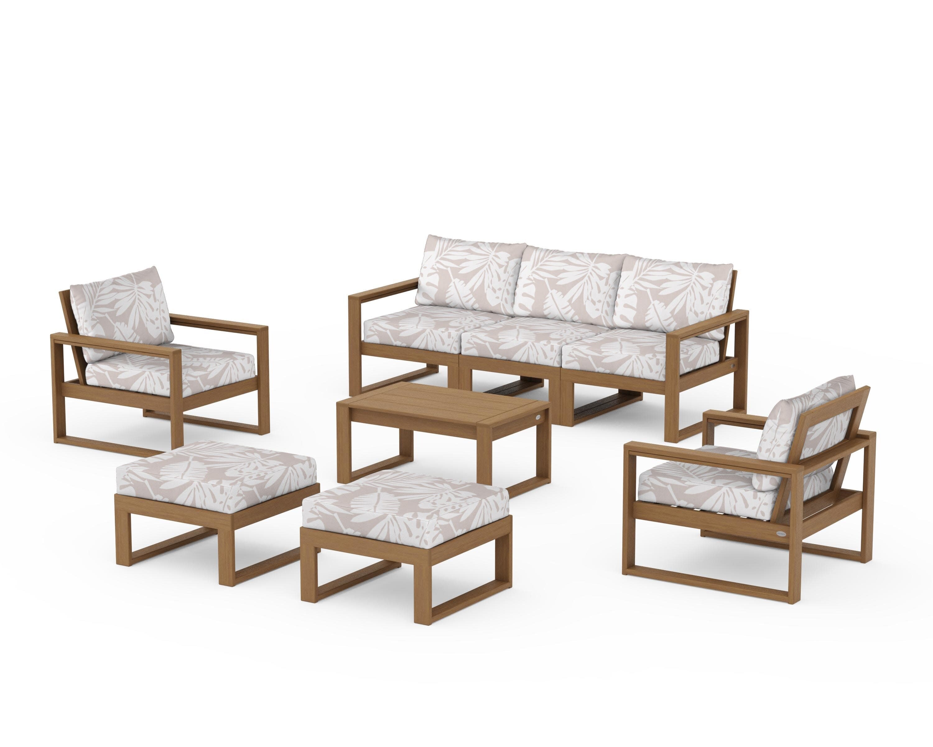 EDGE Sectional 8-Piece Lounge Sofa Set in Natural / Leaf Dune Burlap