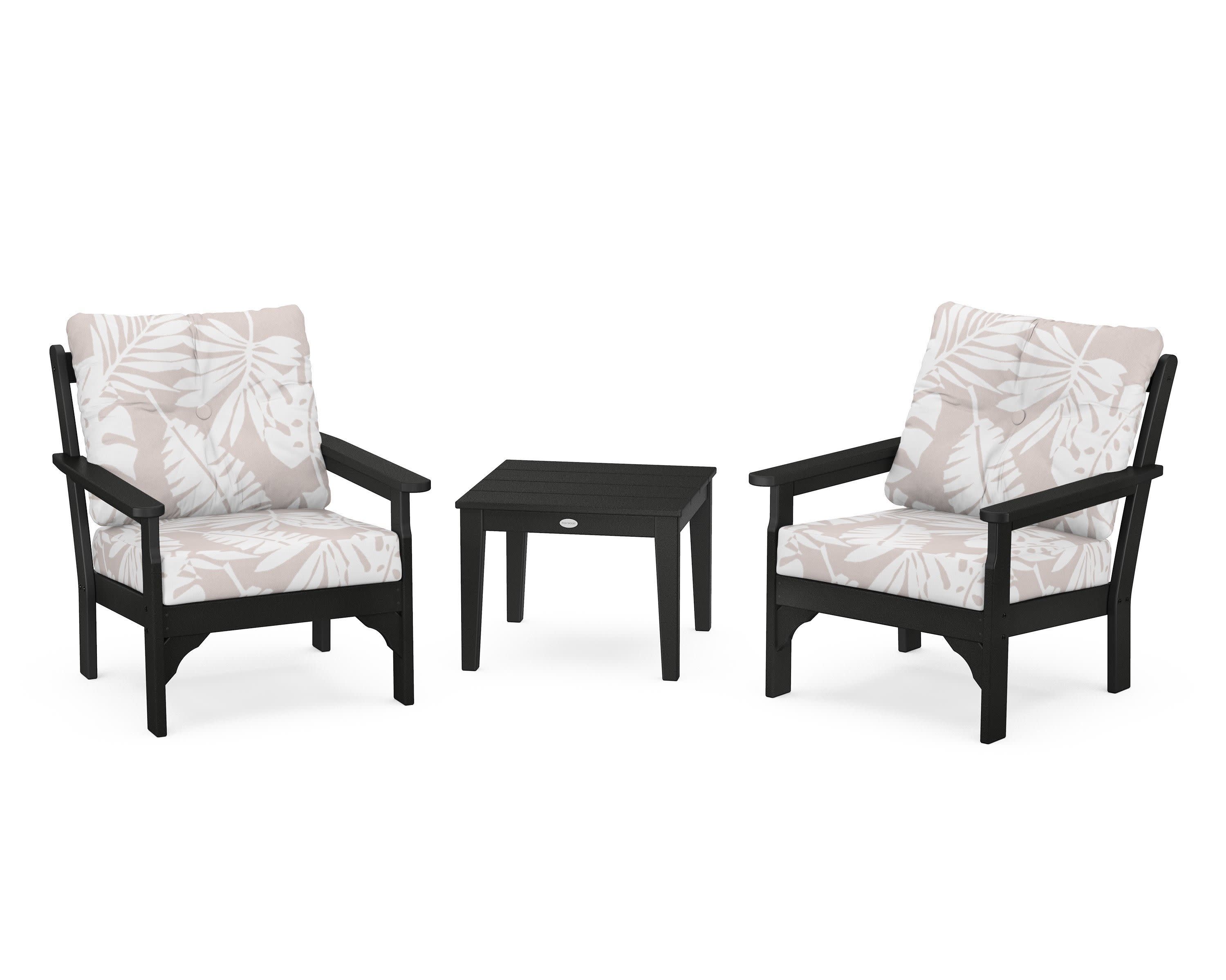 Vineyard 3-Piece Deep Seating Set in Black / Leaf Dune Burlap