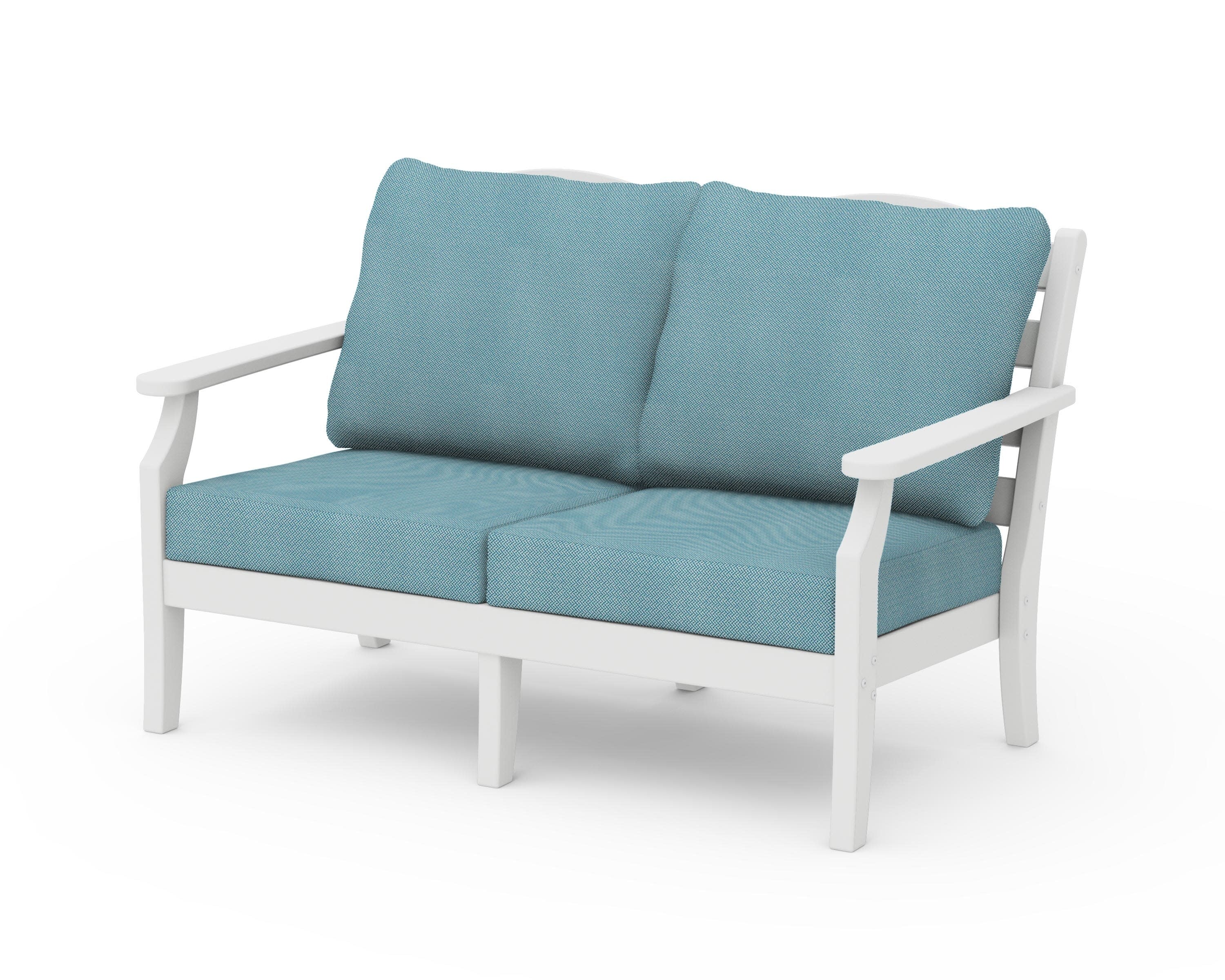 Savannah Deep Seating Loveseat in White / Lattice Sky Blue