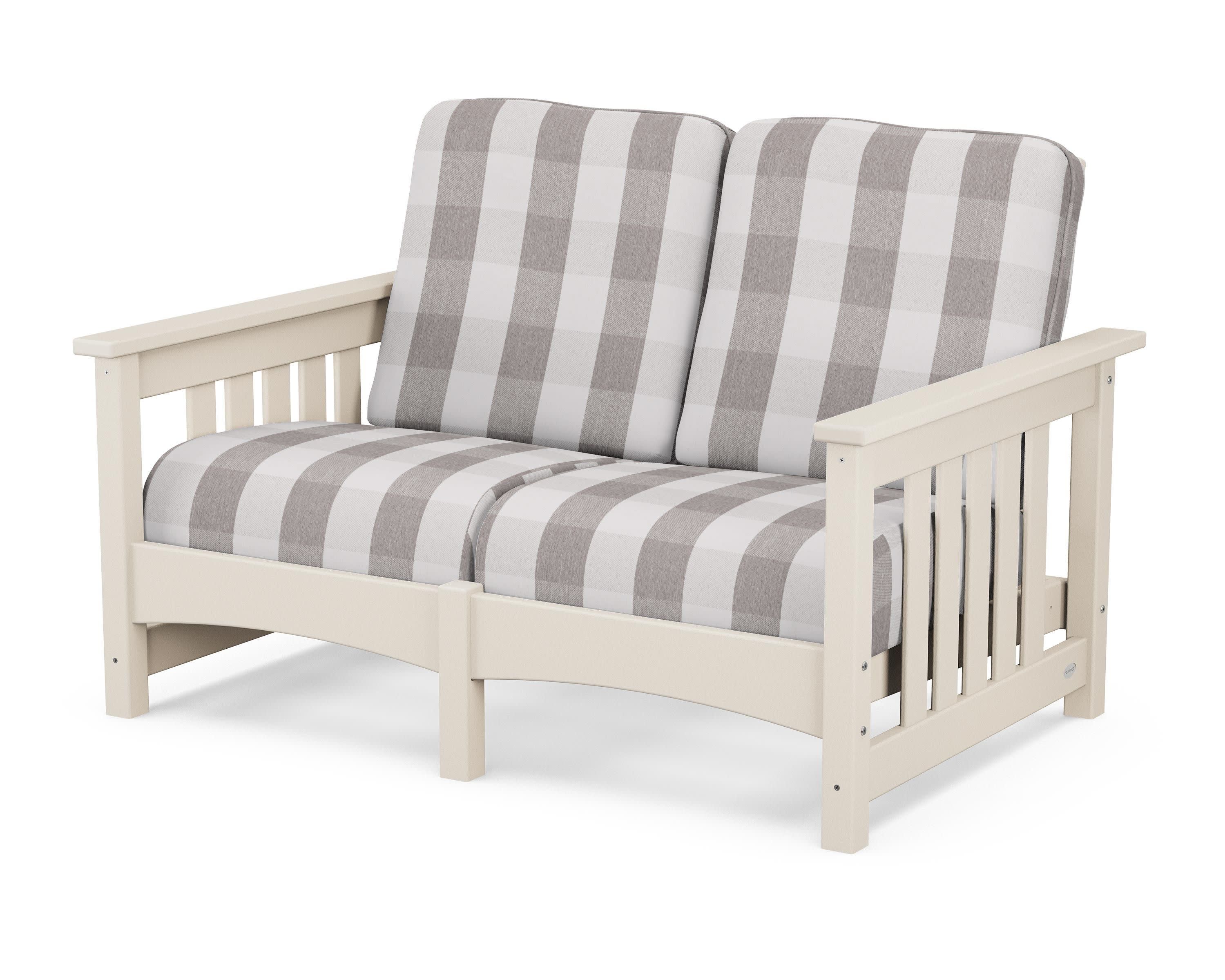 Club Mission Loveseat in Sand / Buffalo Plaid Grey Mist