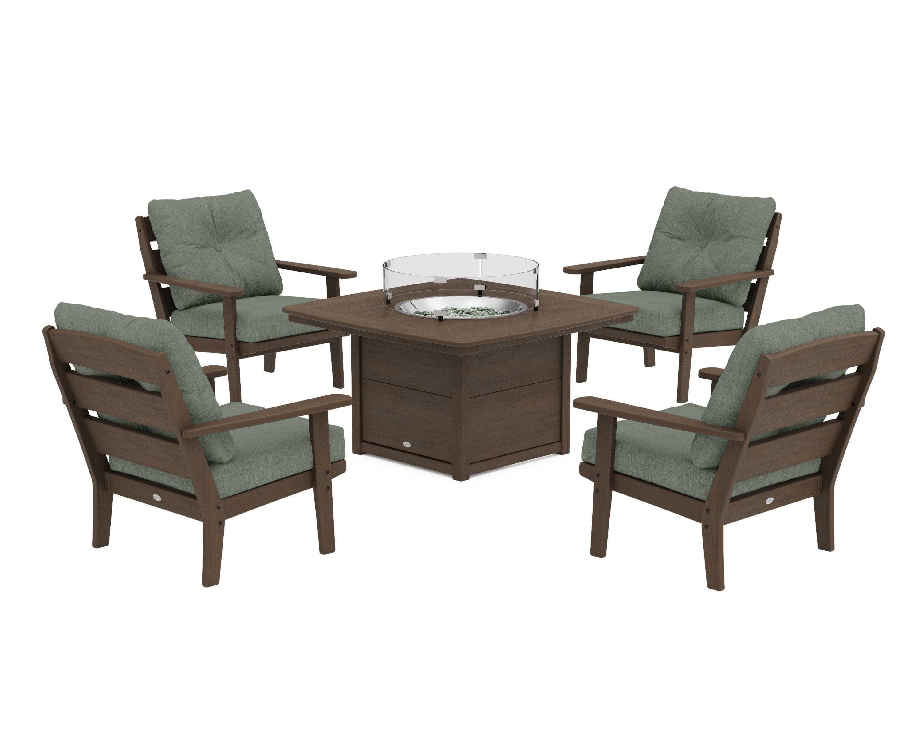 Lakeside 5-Piece Deep Seating Set with Nautical Fire Pit Table in Kona / Cast Sage