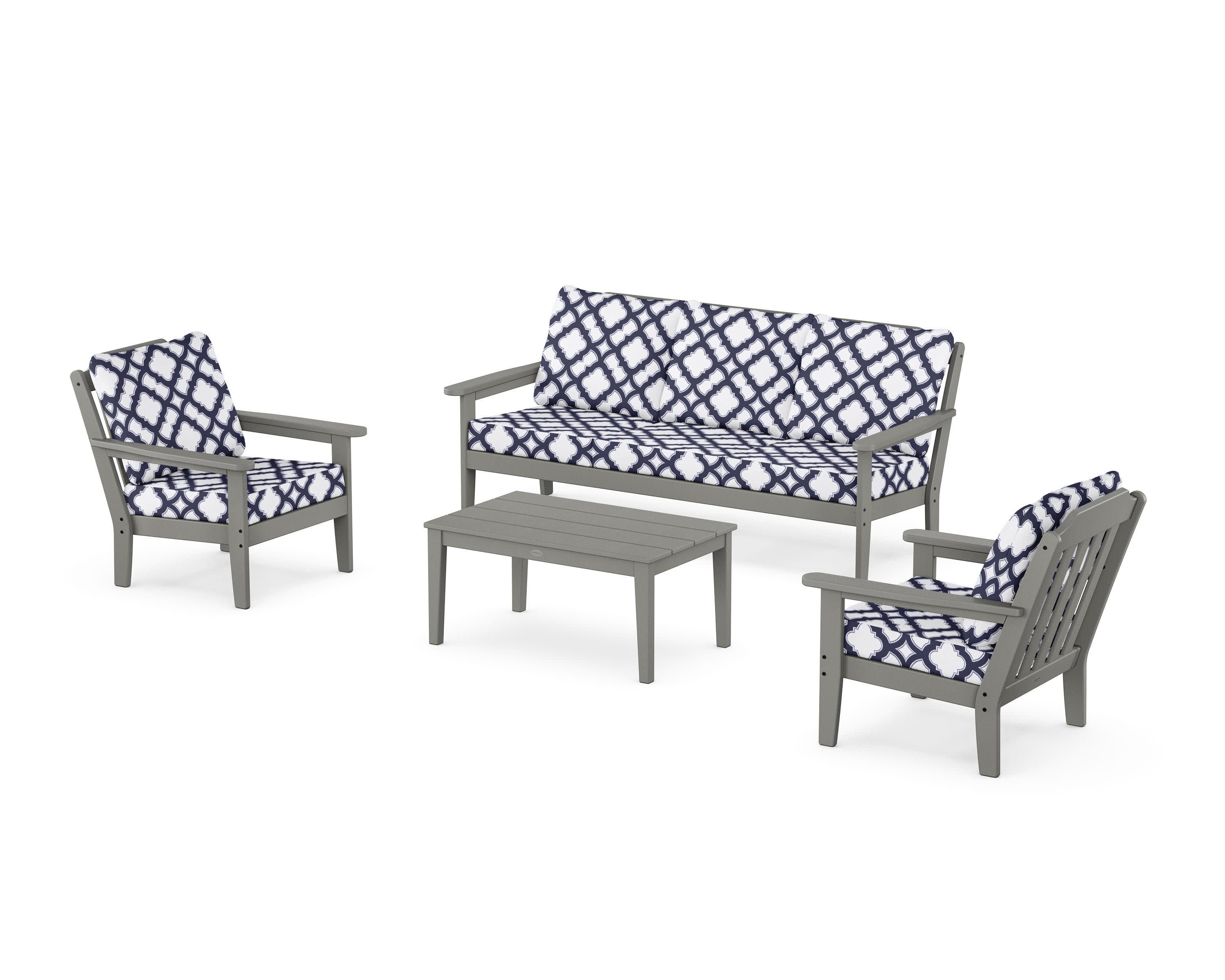Cottage 4-Piece Deep Seating Set with Sofa in Slate Grey / Trellis Navy