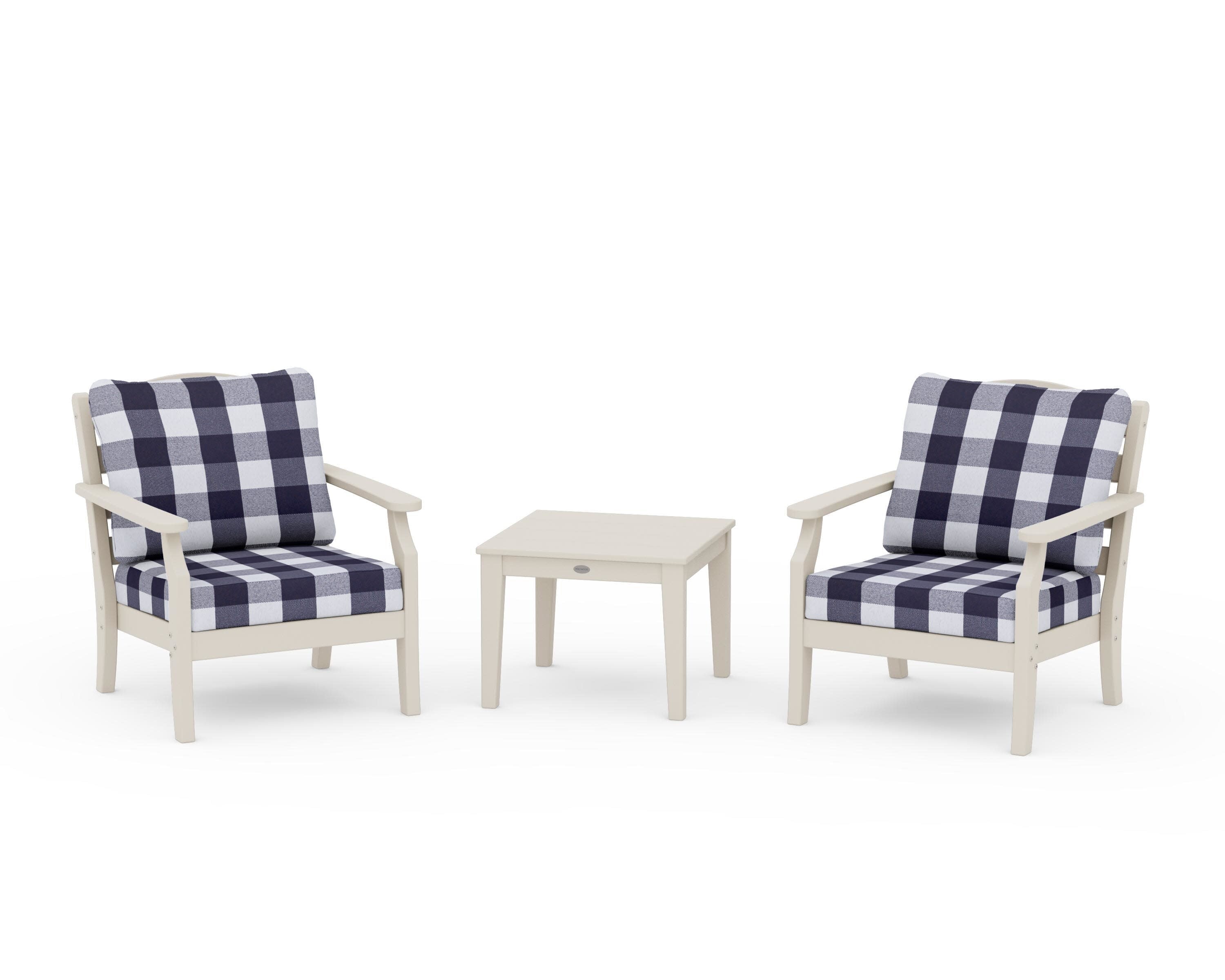 Savannah 3-Piece Deep Seating Set in Sand / Buffalo Plaid Navy