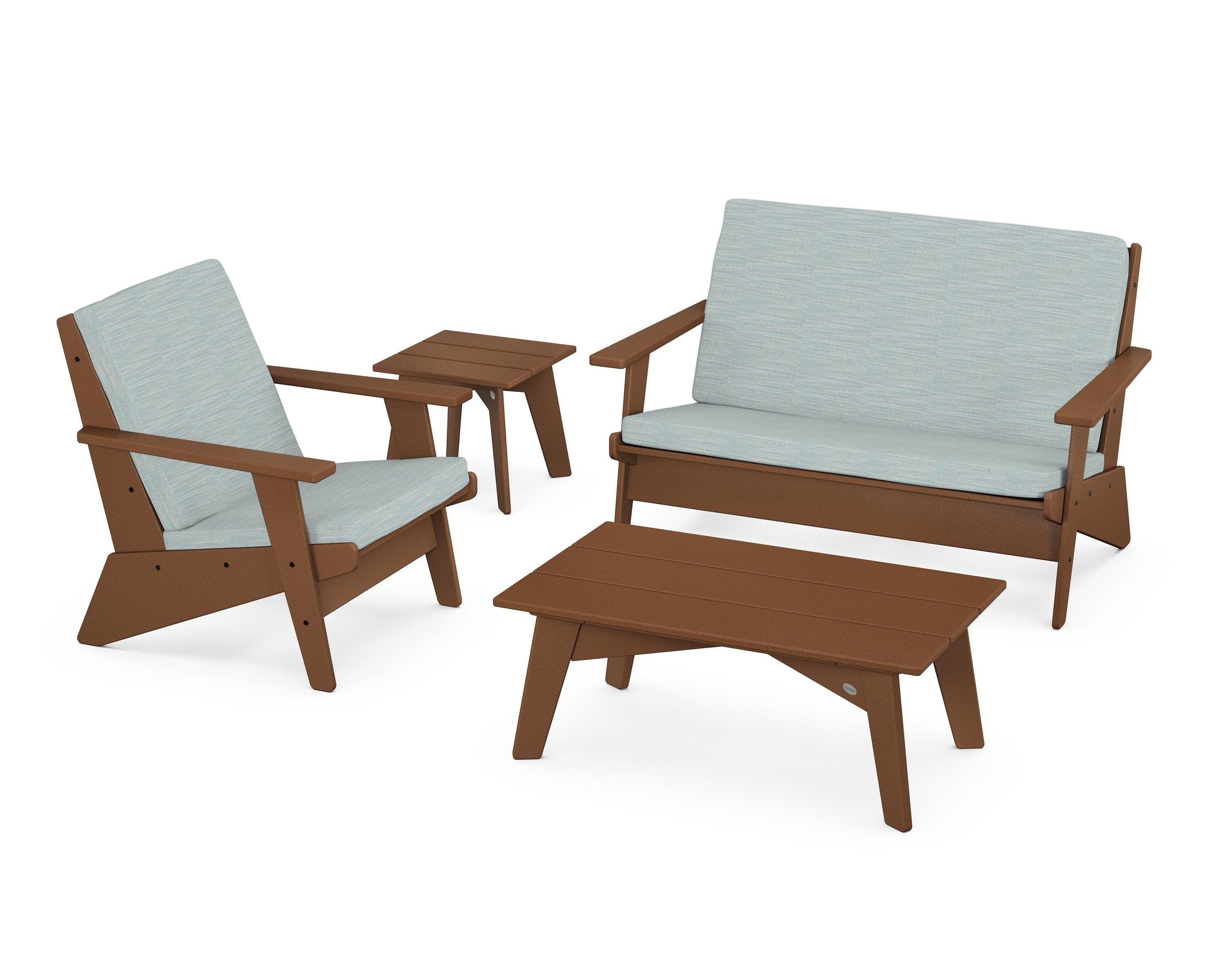 Riviera Modern Lounge 4-Piece Set in Teak / Soothe Mist