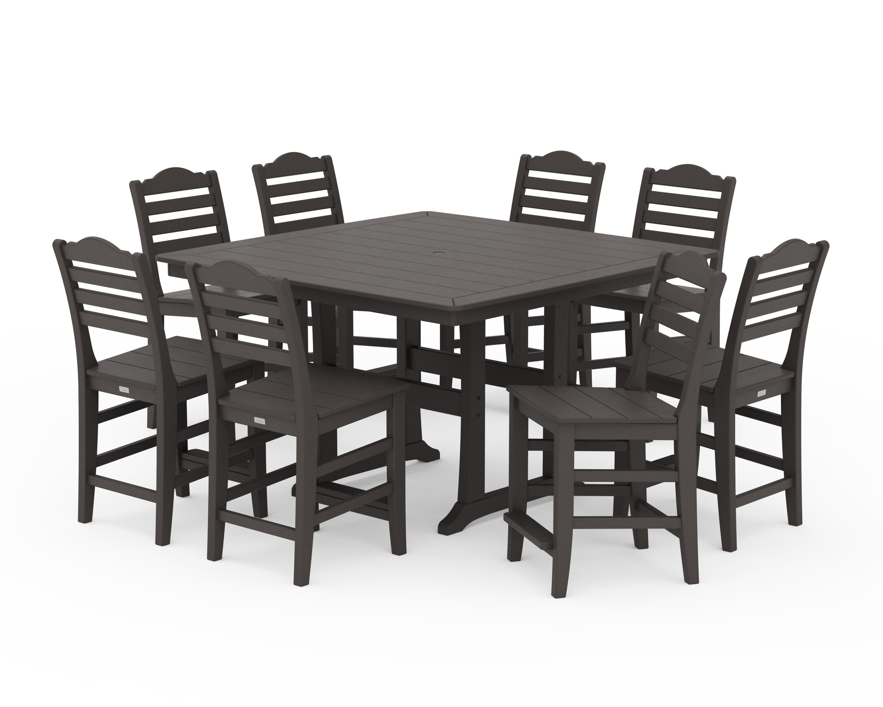 Savannah Side Chair 9-Piece Square Counter Set with Trestle Legs in Vintage Coffee