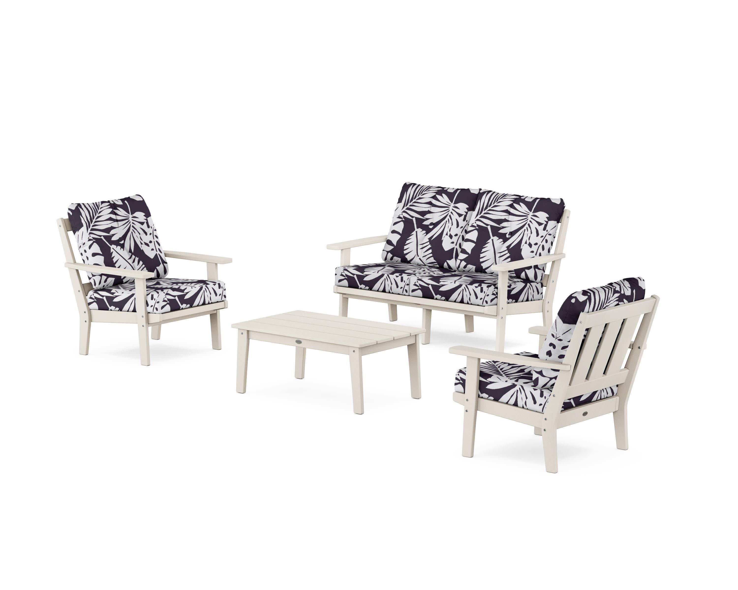 Oxford 4-Piece Deep Seating Set with Loveseat in Sand / Leaf Navy