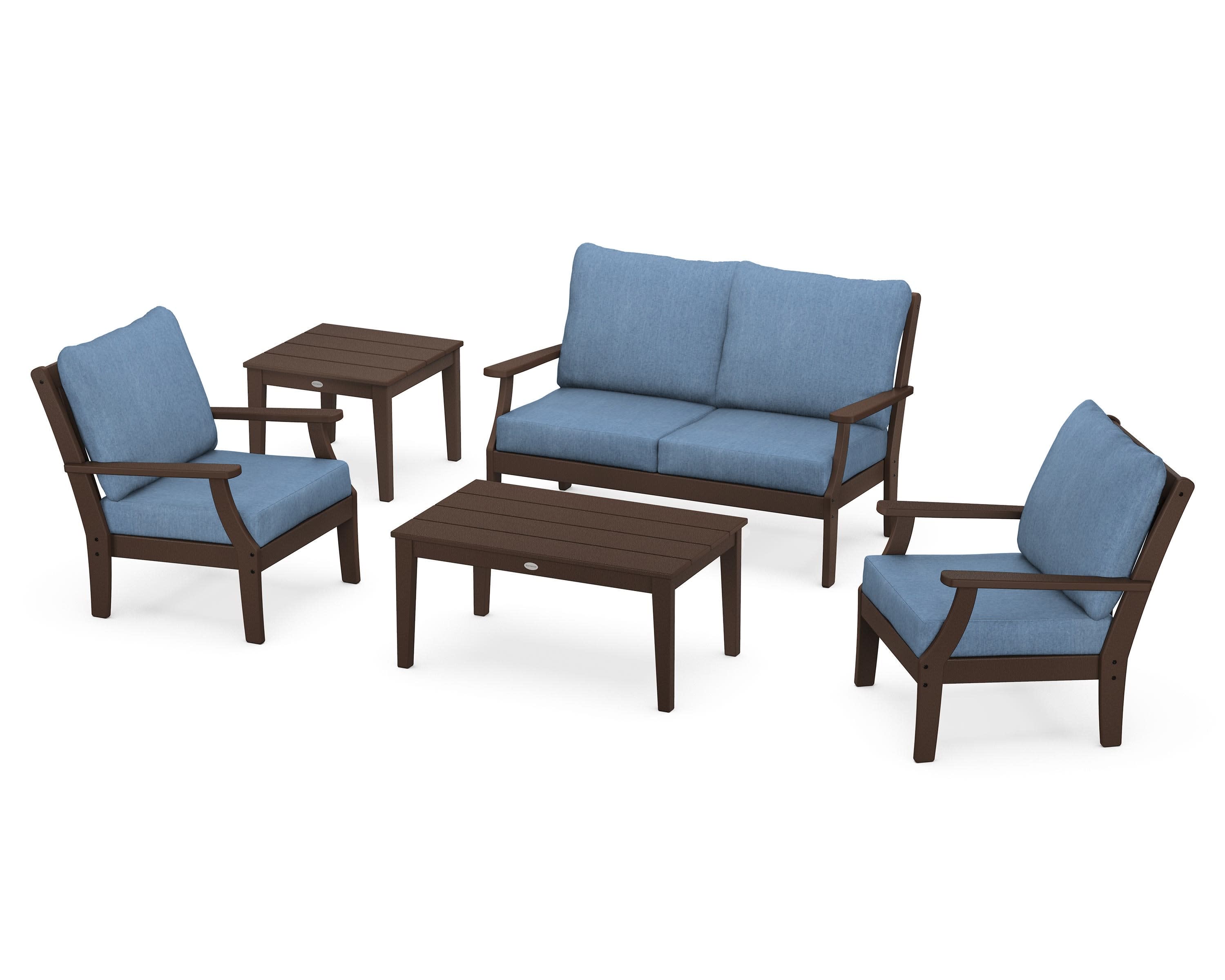 Braxton 5-Piece Deep Seating Set in Mahogany / Sky Blue